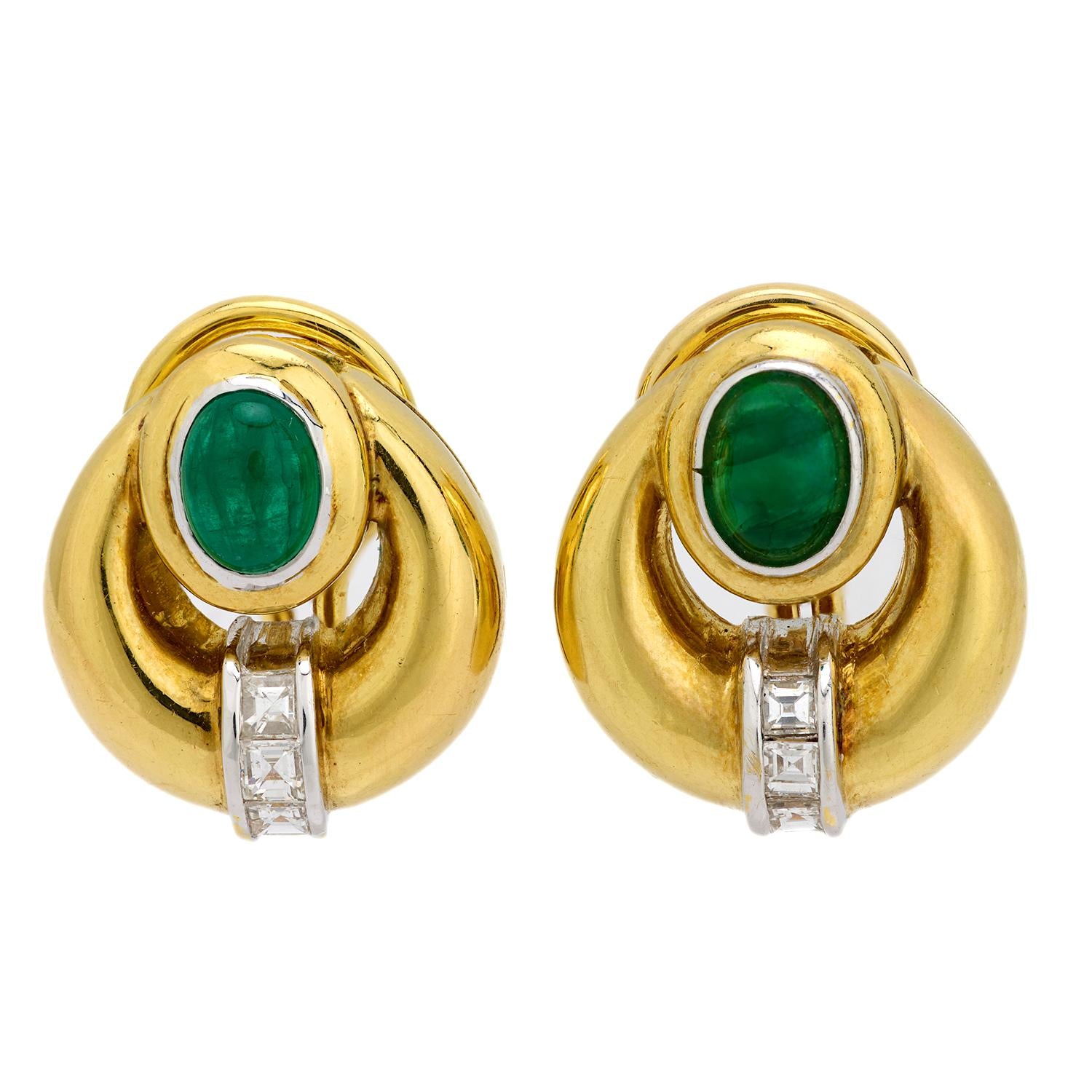 Estate 18k Emerald and Diamond Earrings