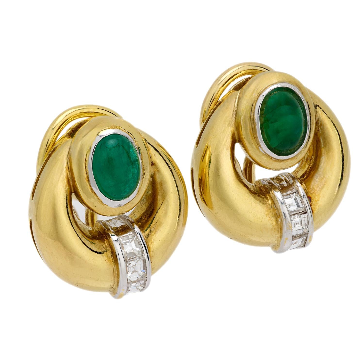 Estate 18k Emerald and Diamond Earrings