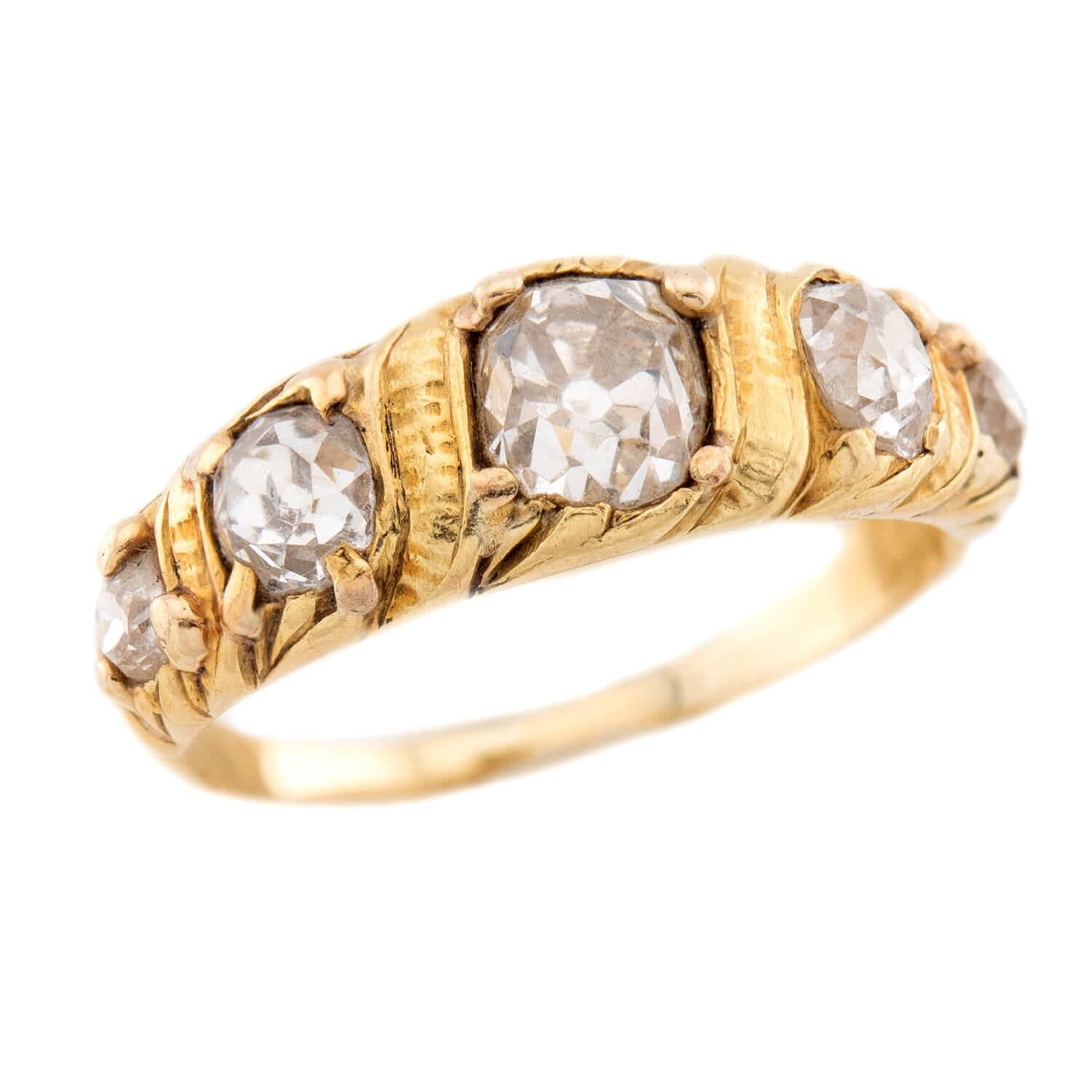 Victorian 14k Diamond Five Stone Ring
