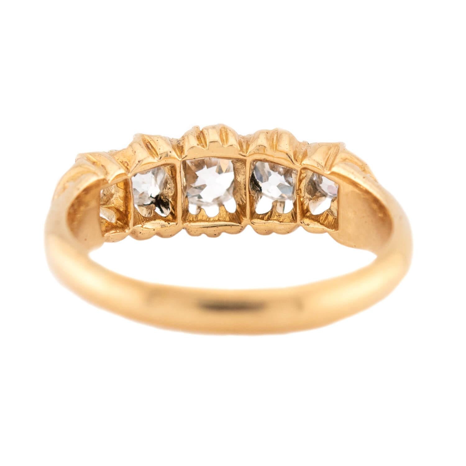 Victorian English 18k Diamond 5 Stone Engagement Ring