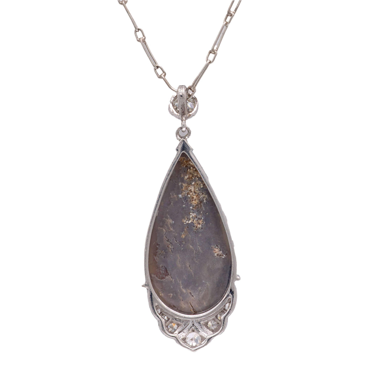 Art Deco 18k Opal and Diamond Teardrop Pendant Necklace