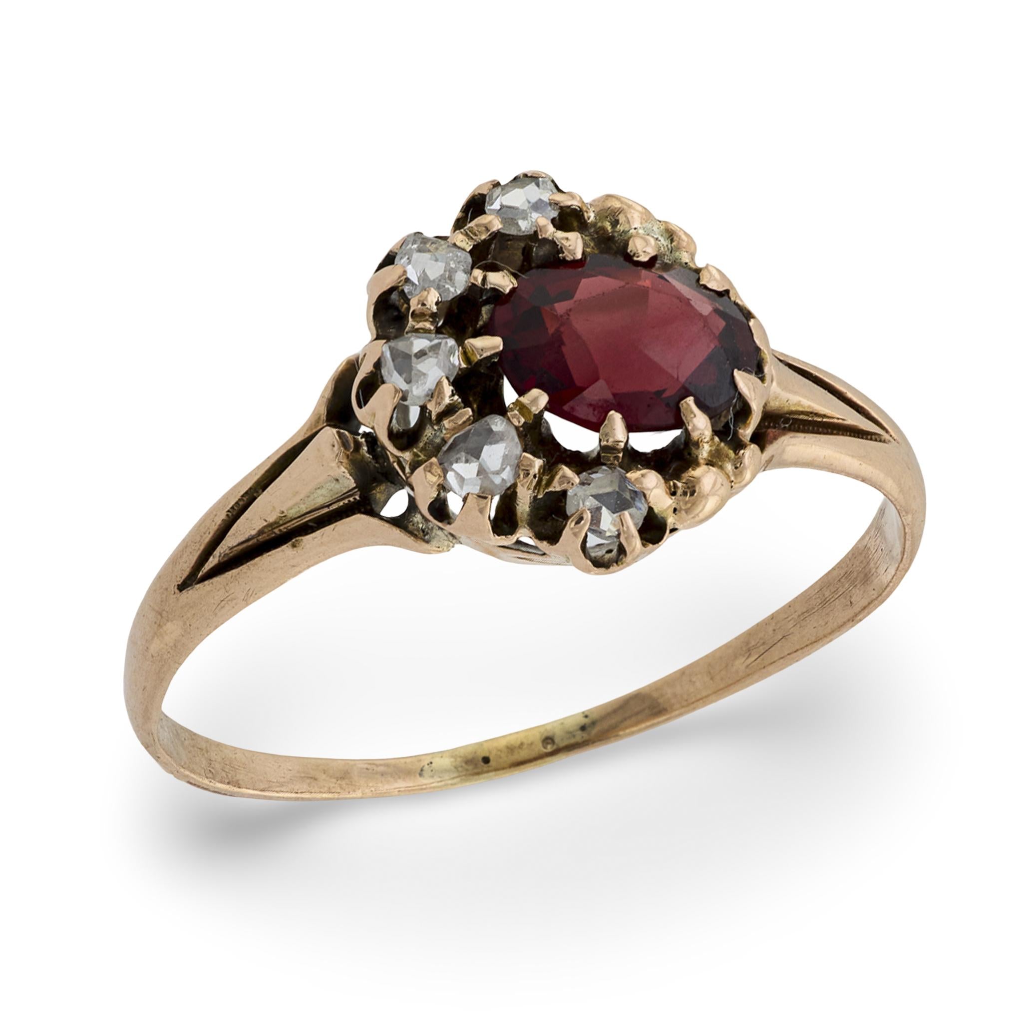 Victorian 14k Garnet and Diamond Crescent-Motif Ring