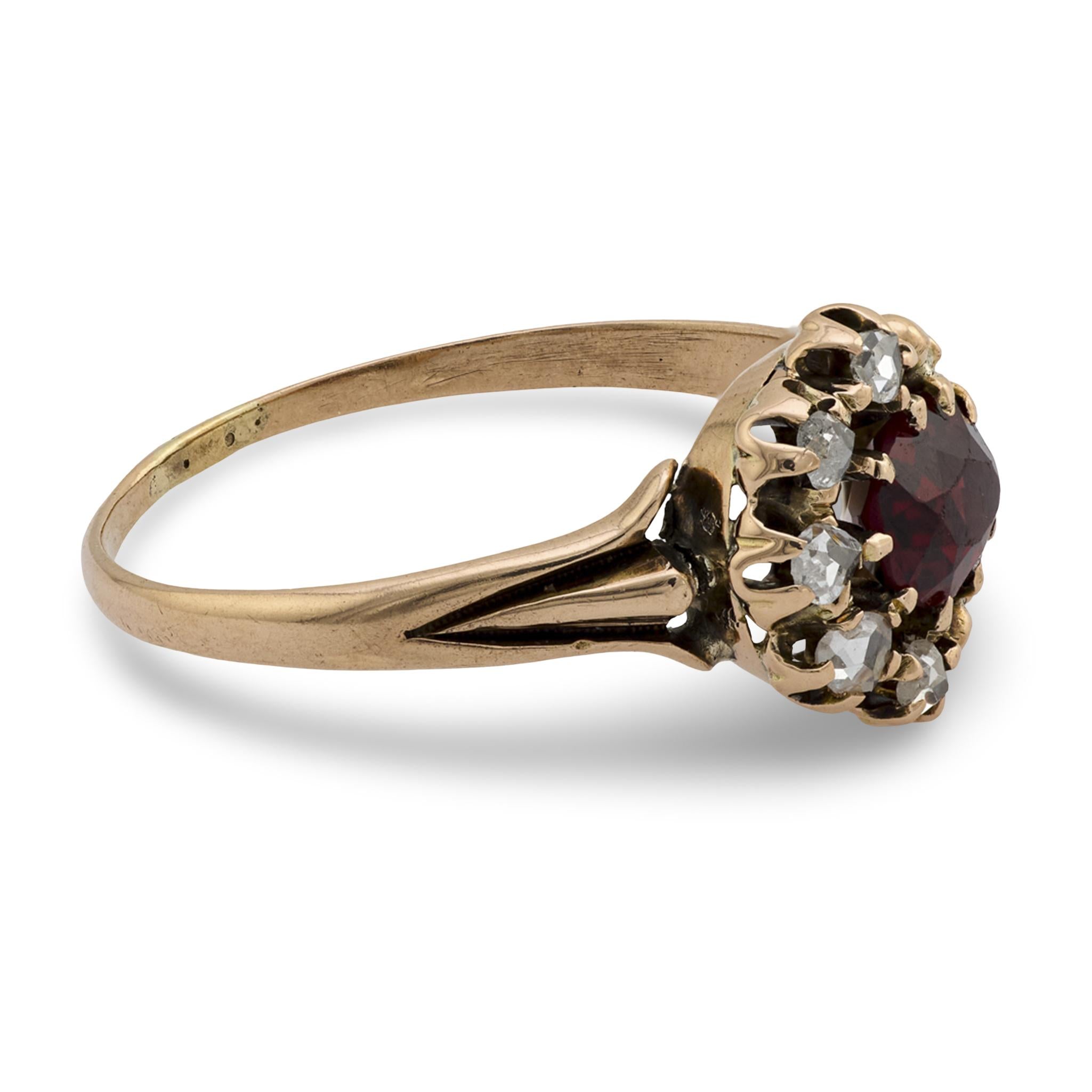 Victorian 14k Garnet and Diamond Crescent-Motif Ring