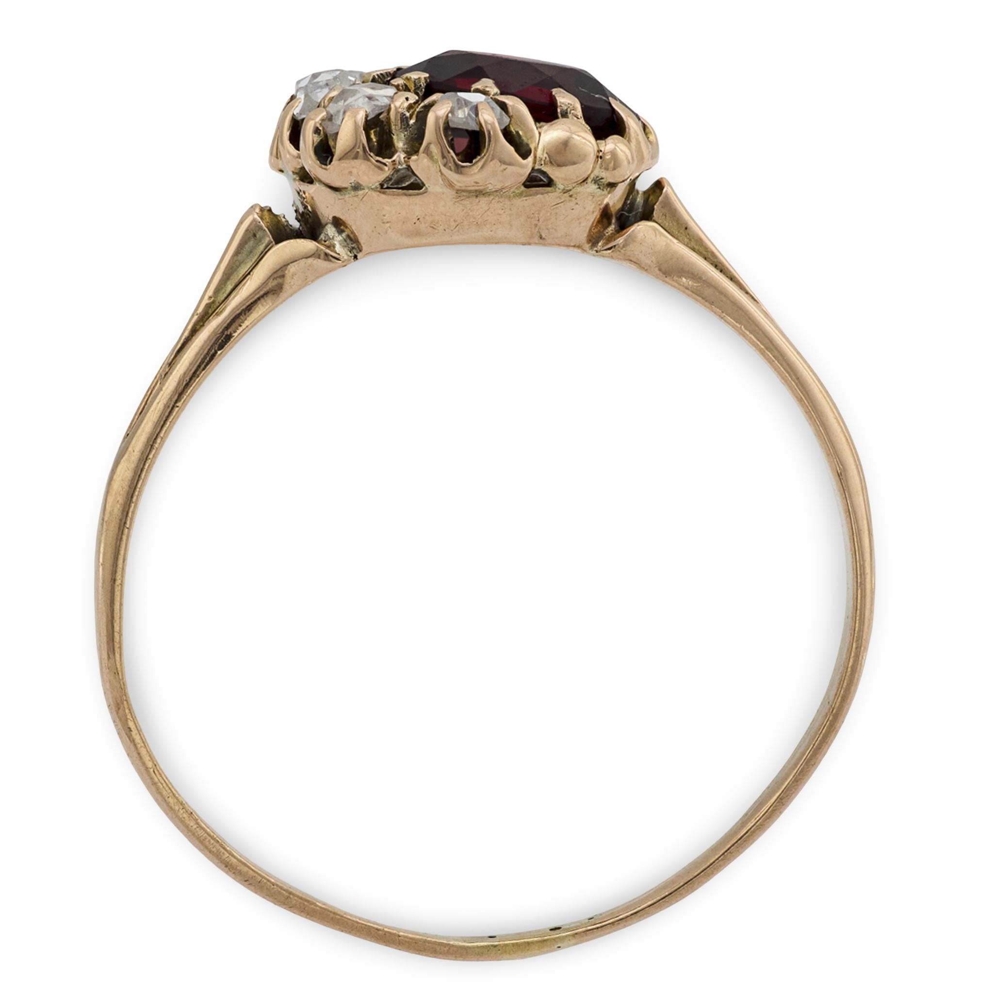 Victorian 14k Garnet and Diamond Crescent-Motif Ring