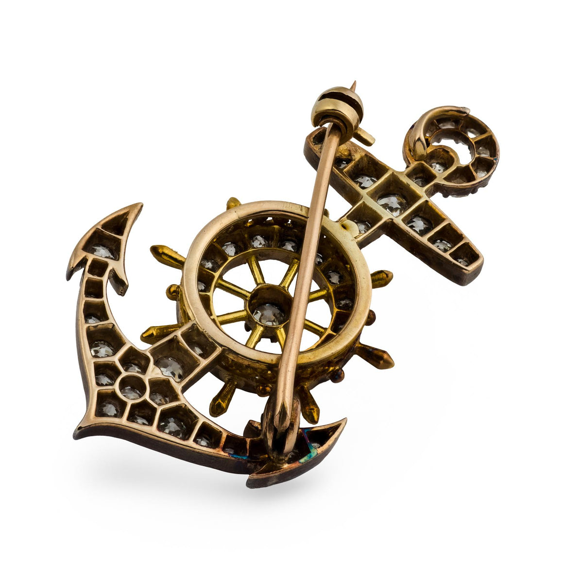 Victorian 15k/Sterling Diamond Anchor & Wheel Pin/Pendant