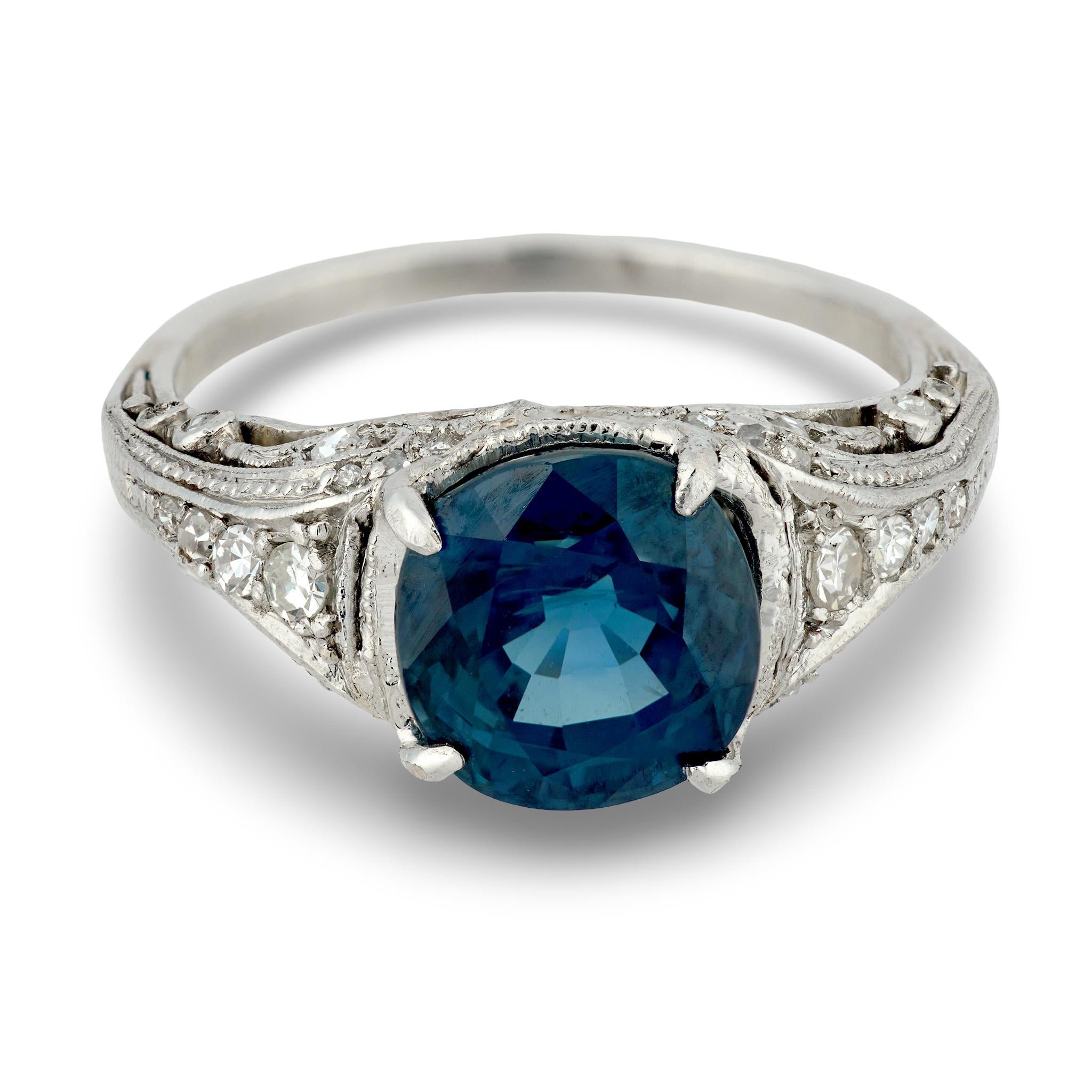 Art Deco Platinum Sapphire & Diamond Ring