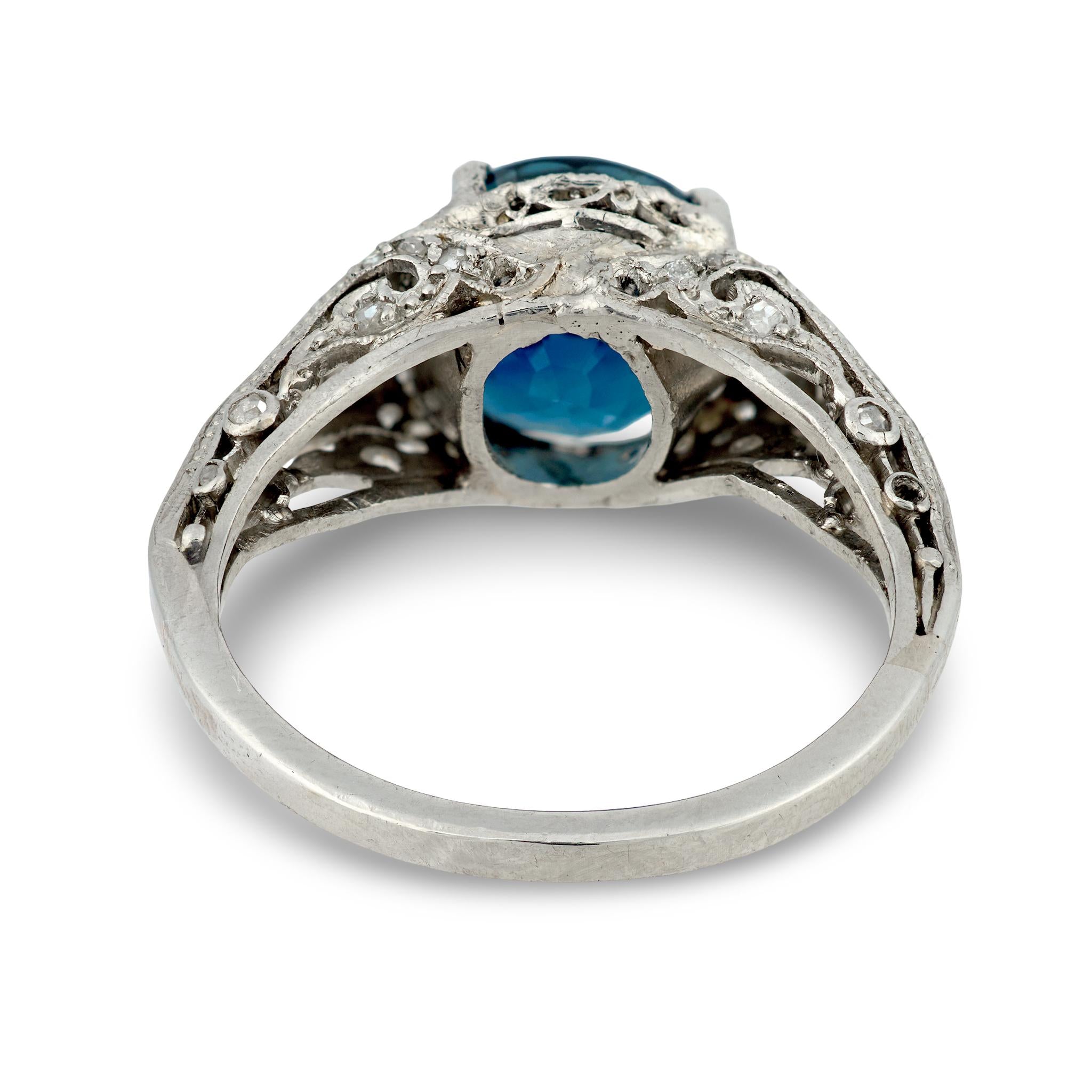 Art Deco Platinum Sapphire & Diamond Ring