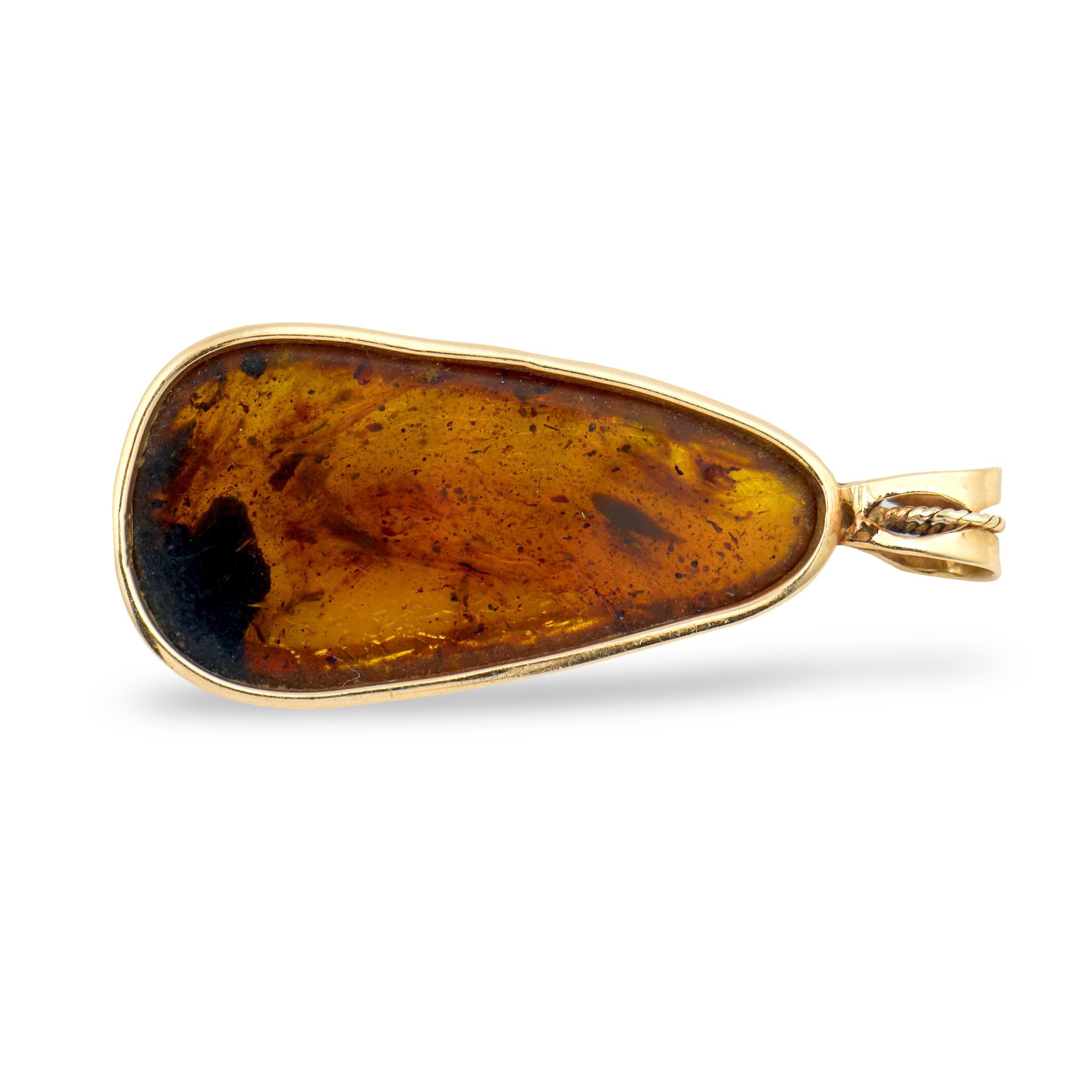 Estate 14k Amber Teardrop Pendant