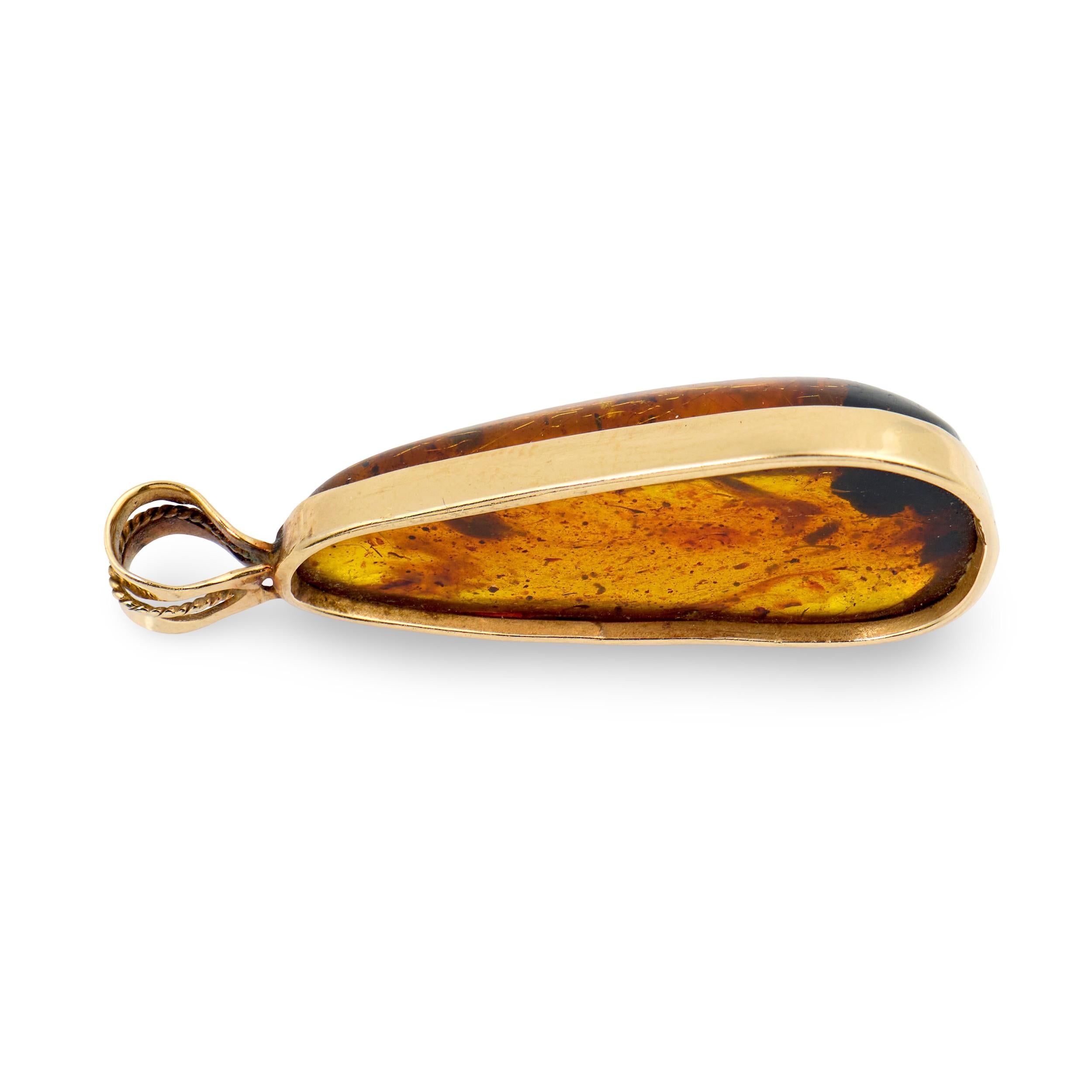 Estate 14k Amber Teardrop Pendant