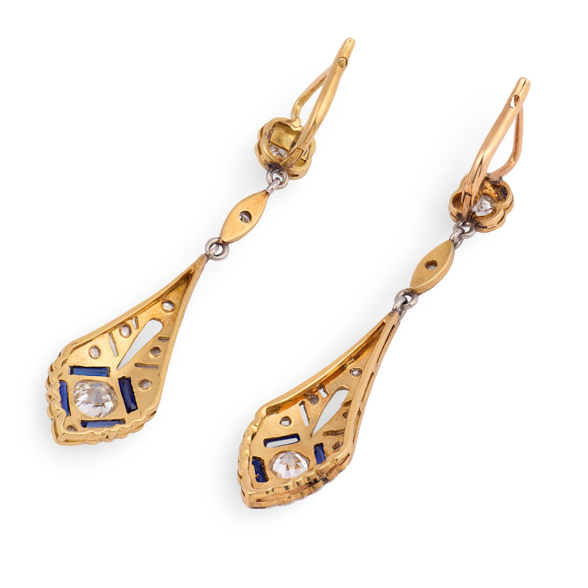 Edwardian 18k Diamond & Sapphire Drop Earrings