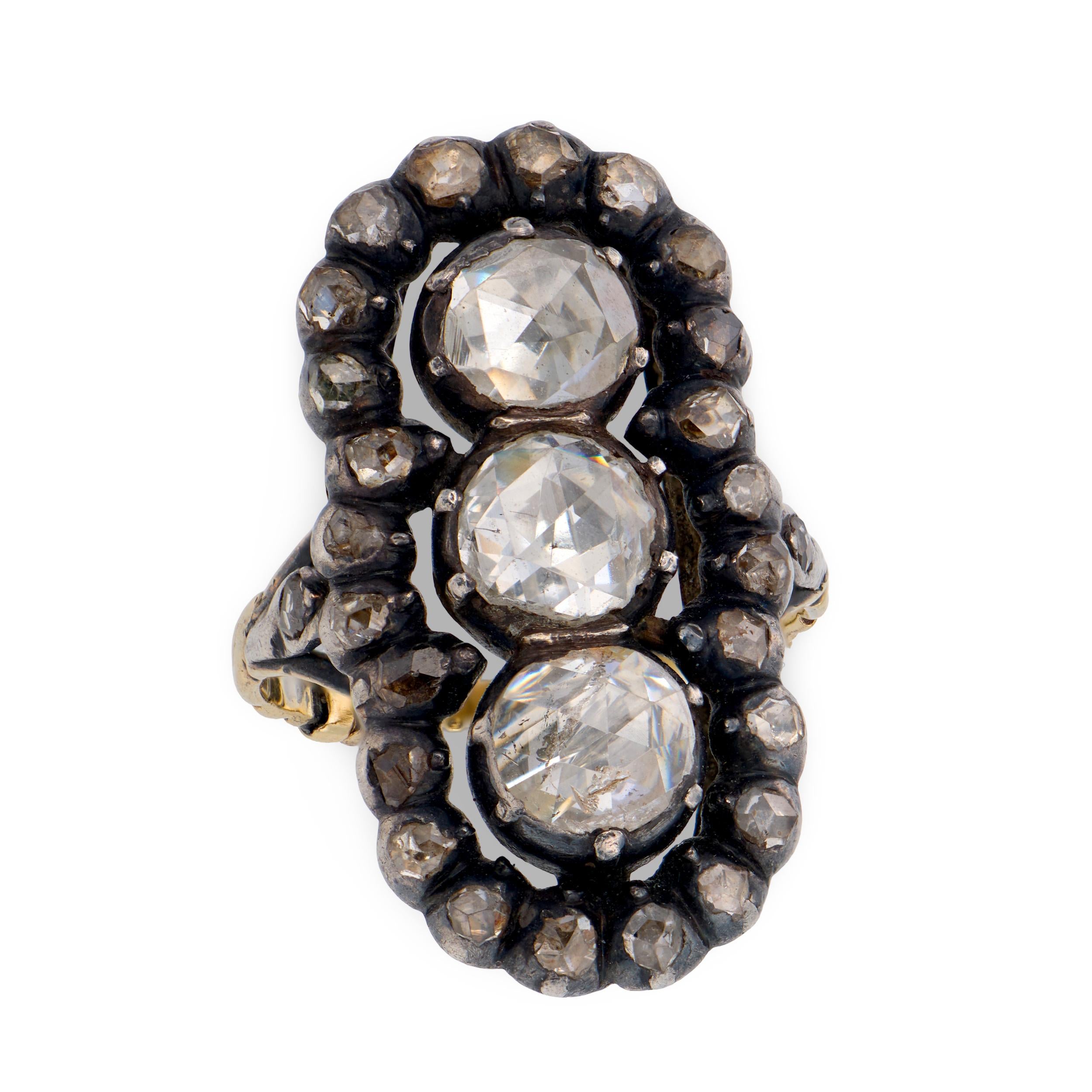 Georgian 18k/Sterling Silver Diamond Navette Ring