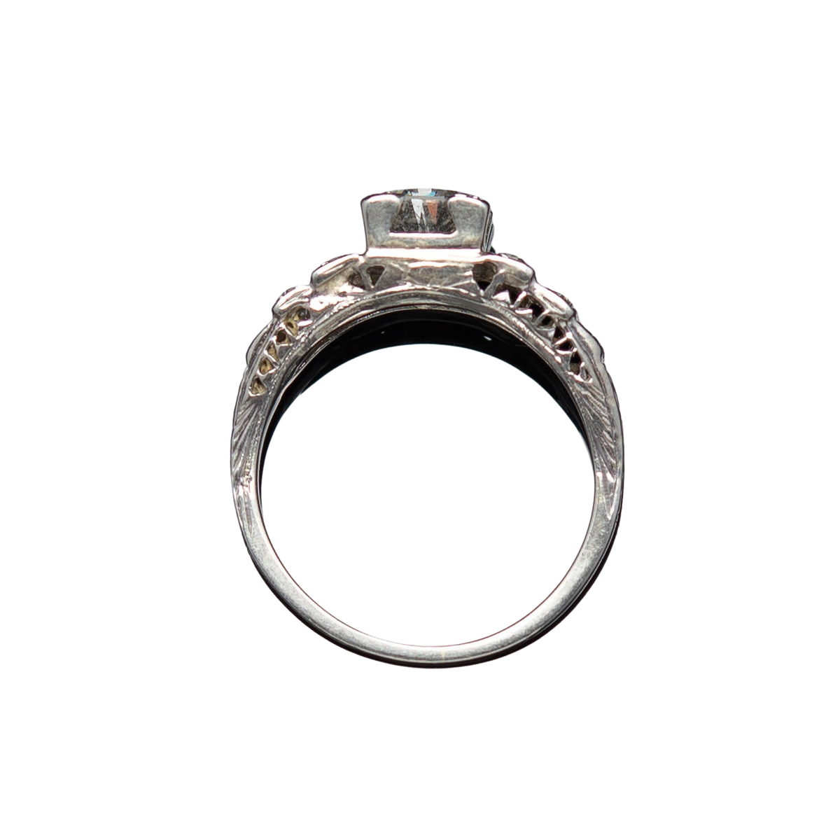 Art Deco Platinum Diamond Engagement Ring .82ct Center