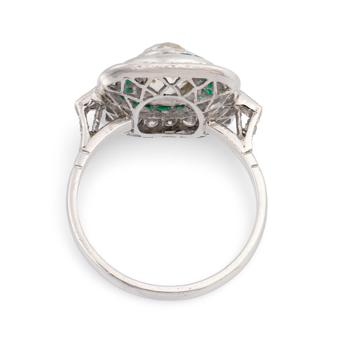 Art Deco Platinum Diamond & Emerald Engagement Ring 2.10ct