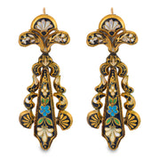Victorian Gold-Fill Swiss Enamel Dangle Earrings