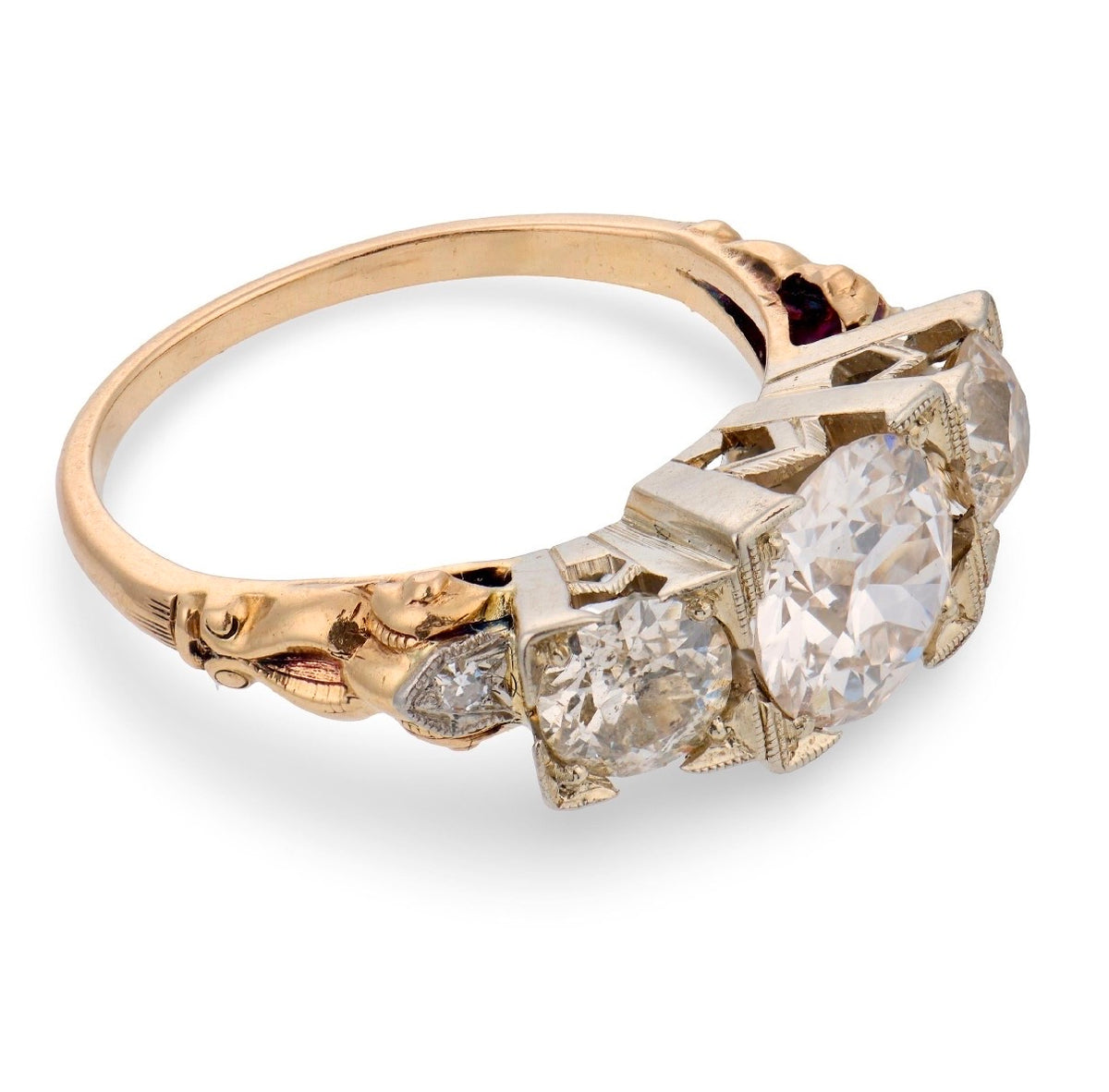 Edwardian 14k/Platinum Diamond Three Stone Ring