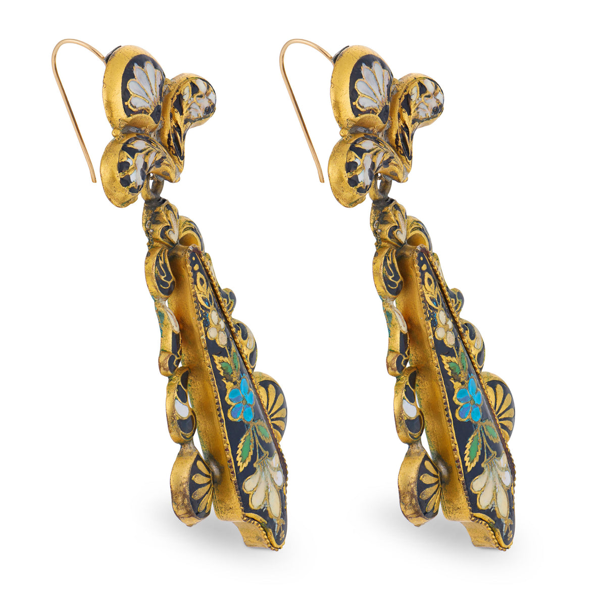 Victorian Gold-Fill Swiss Enamel Dangle Earrings