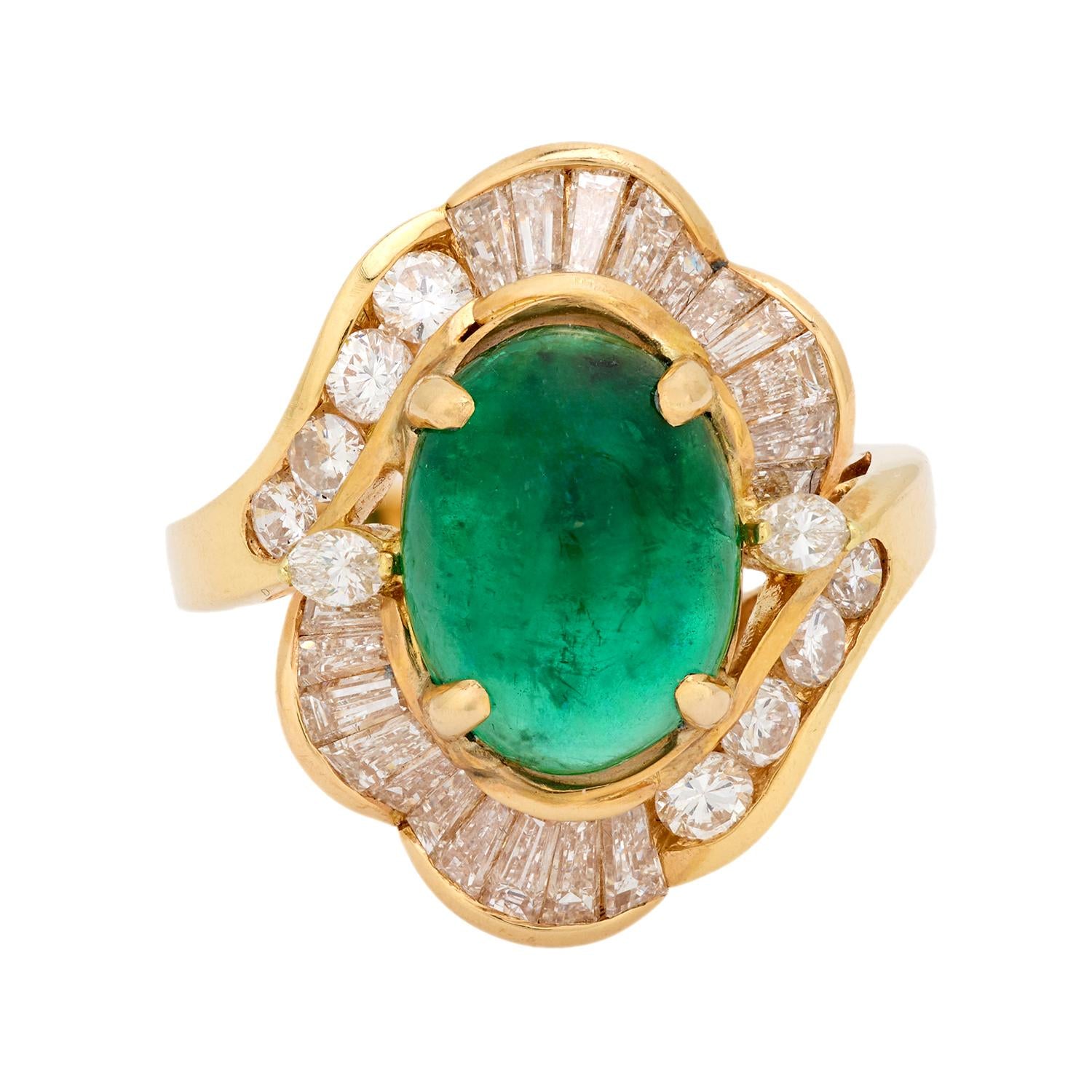 Estate 14k Emerald and Diamond Halo Ring