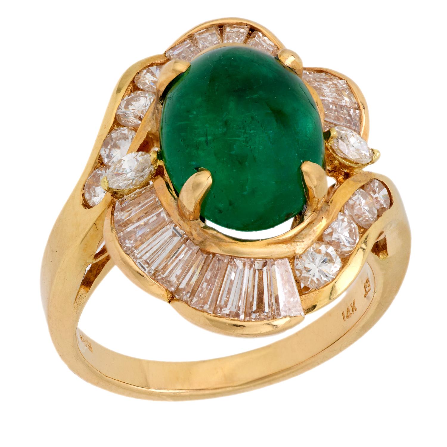 Estate 14k Emerald and Diamond Halo Ring