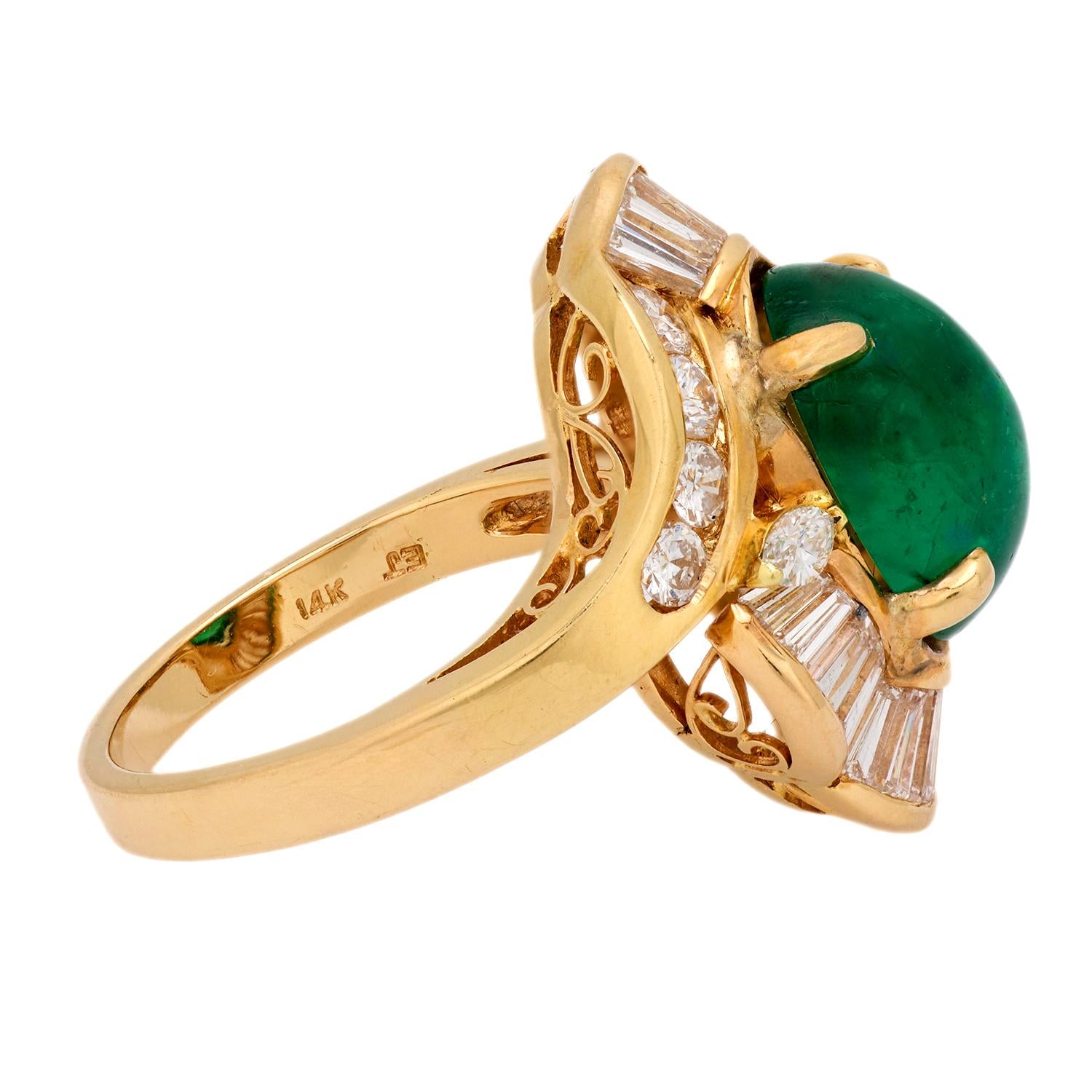 Estate 14k Emerald and Diamond Halo Ring