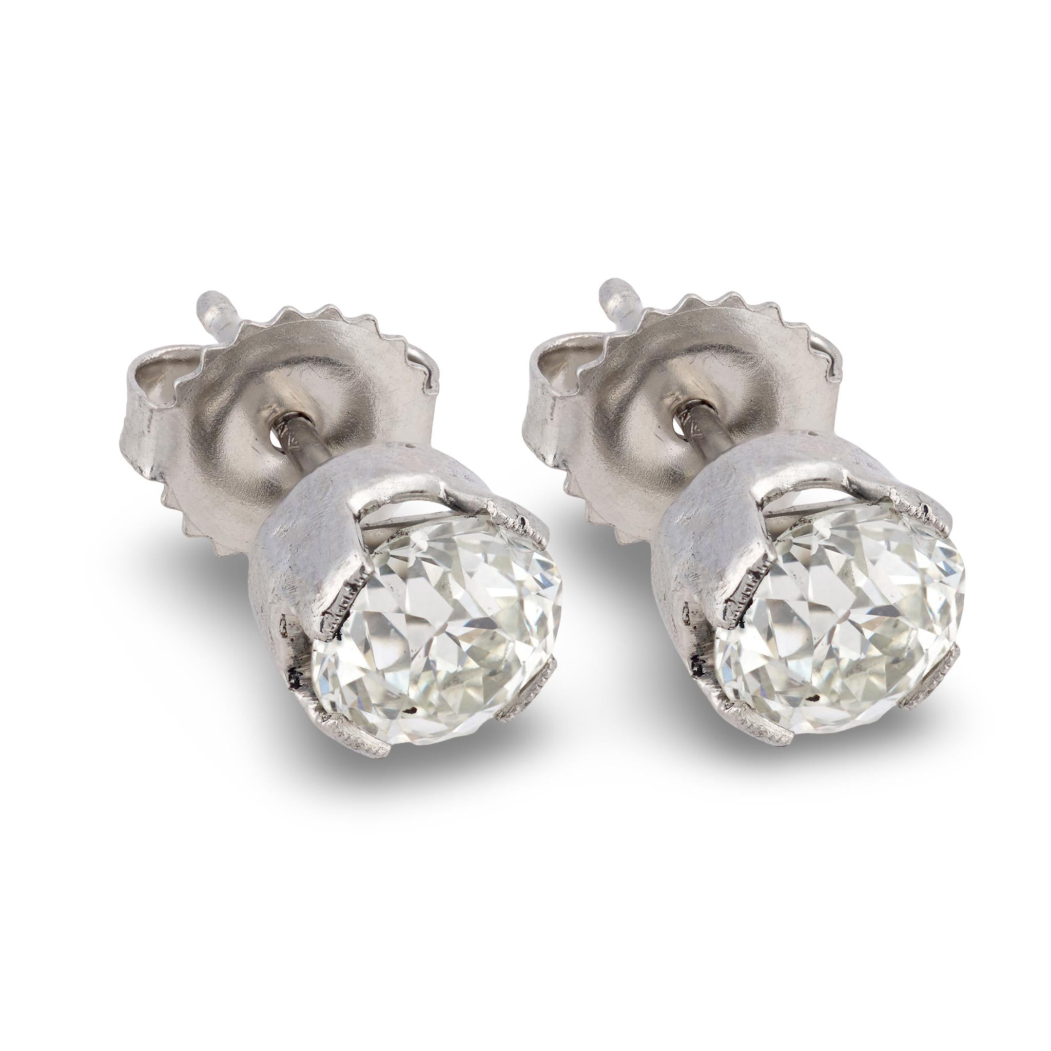 Art Deco Platinum Diamond Stud Earrings