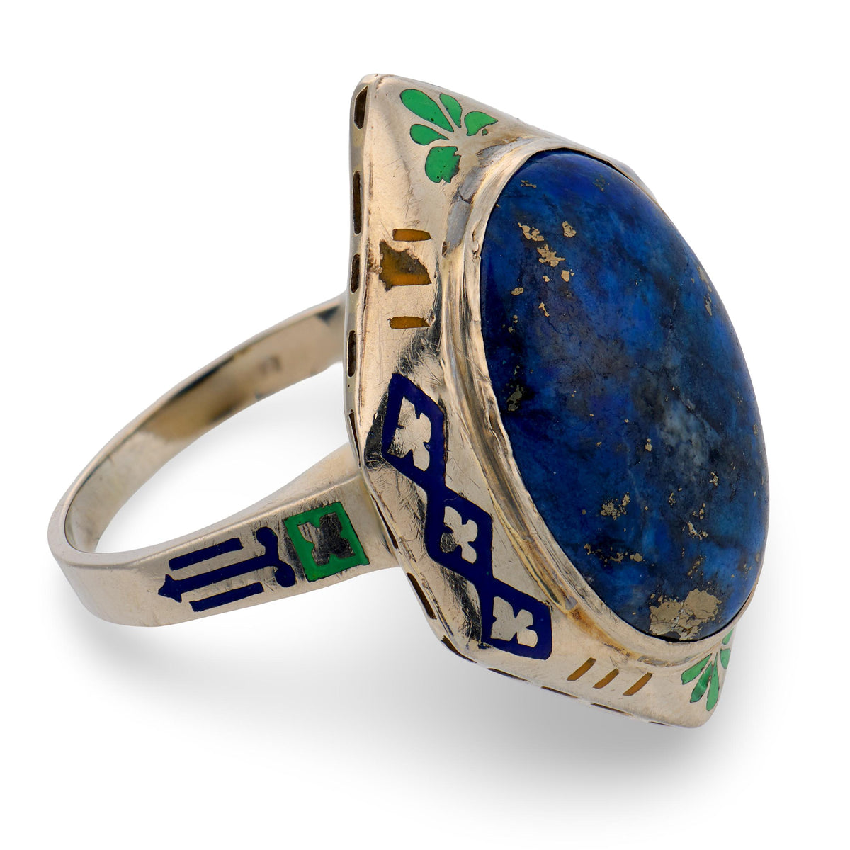 Art Deco 14k Lapis & Enamel Ring