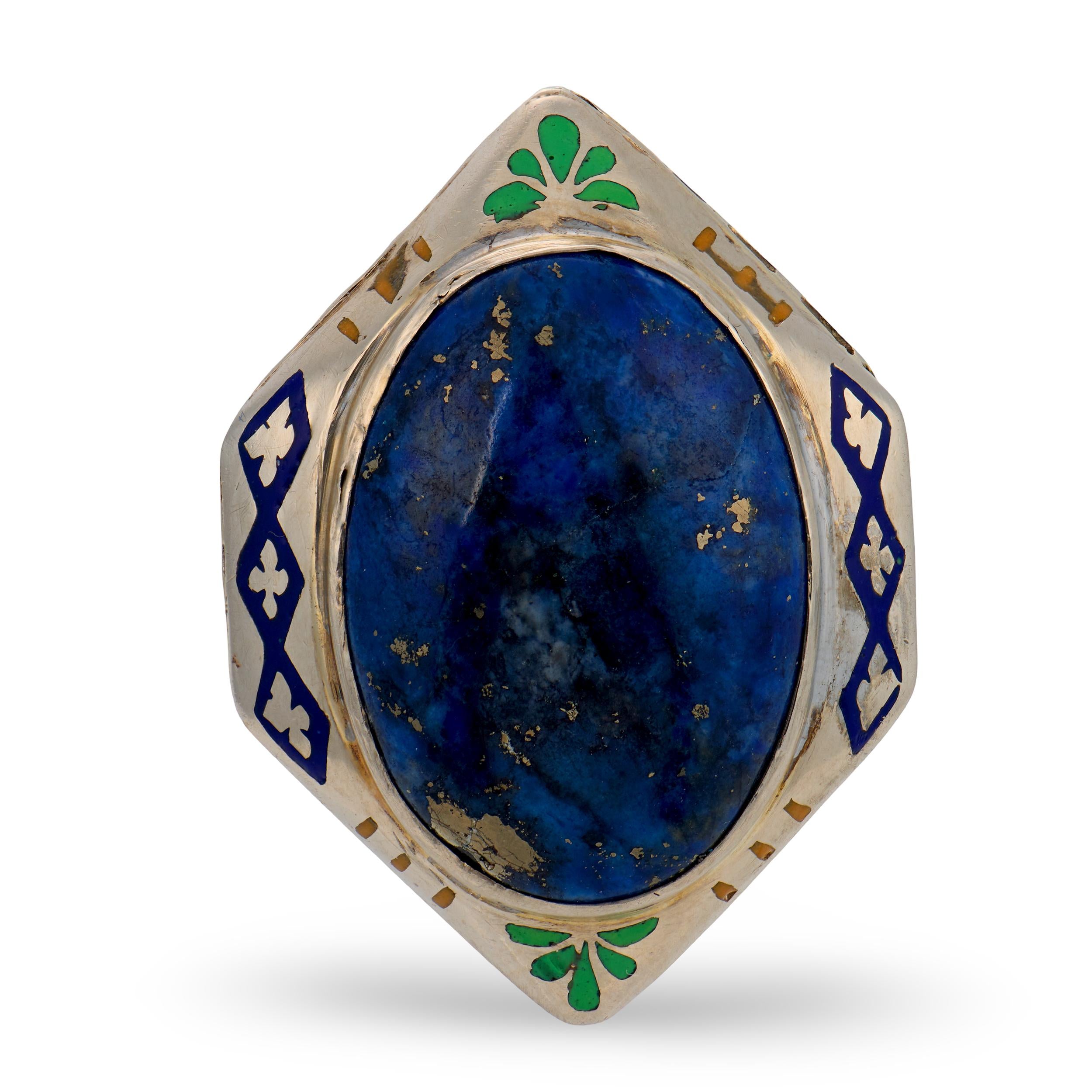 Art Deco 14k Lapis & Enamel Ring