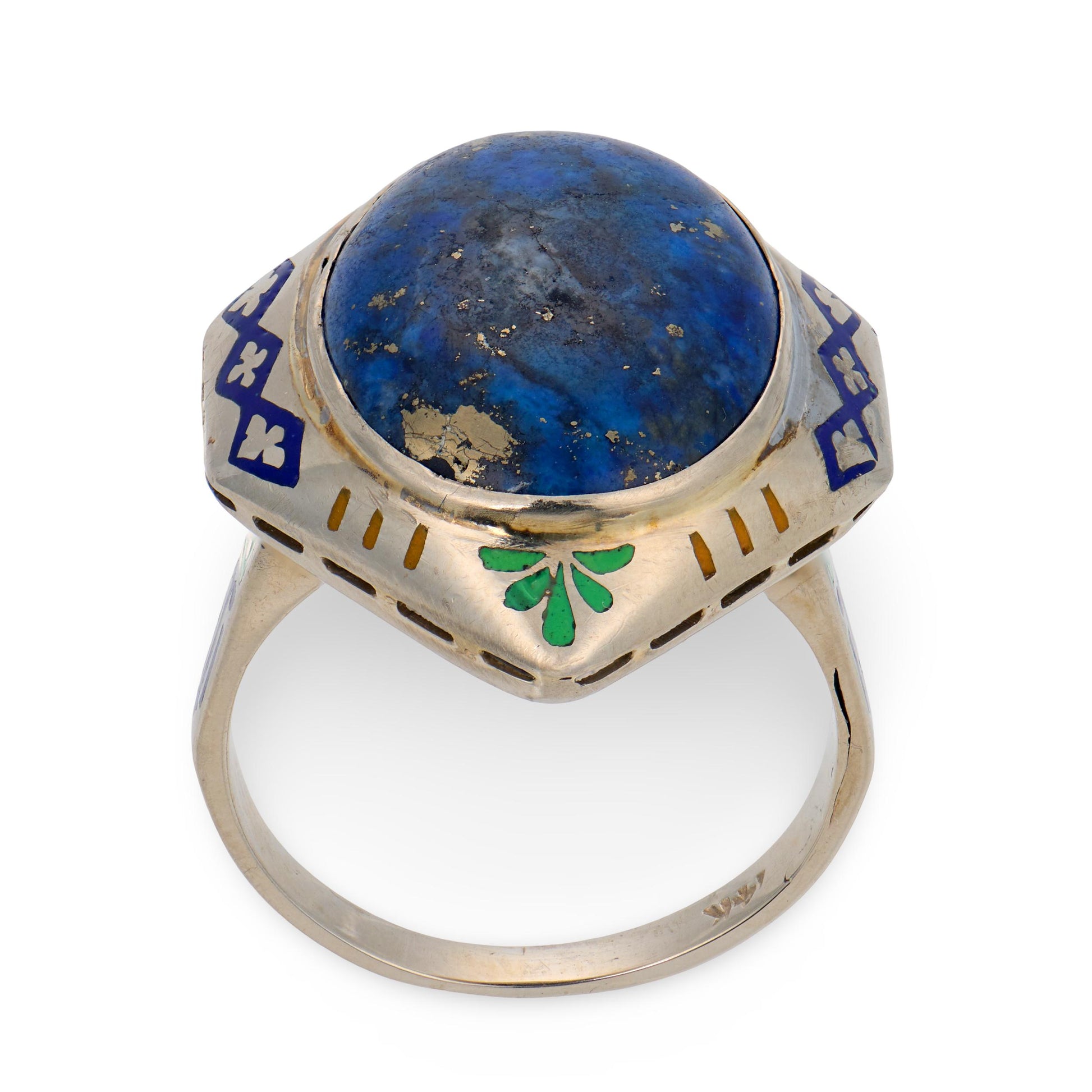 Art Deco 14k Lapis & Enamel Ring