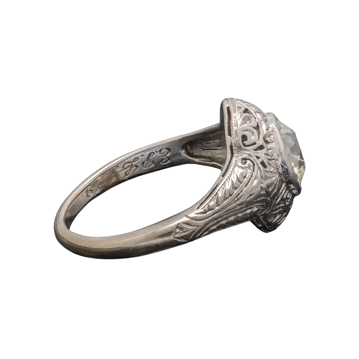 Edwardian 14kt White Gold + Old European Cut Diamond Engagement Ring 1.18ctw