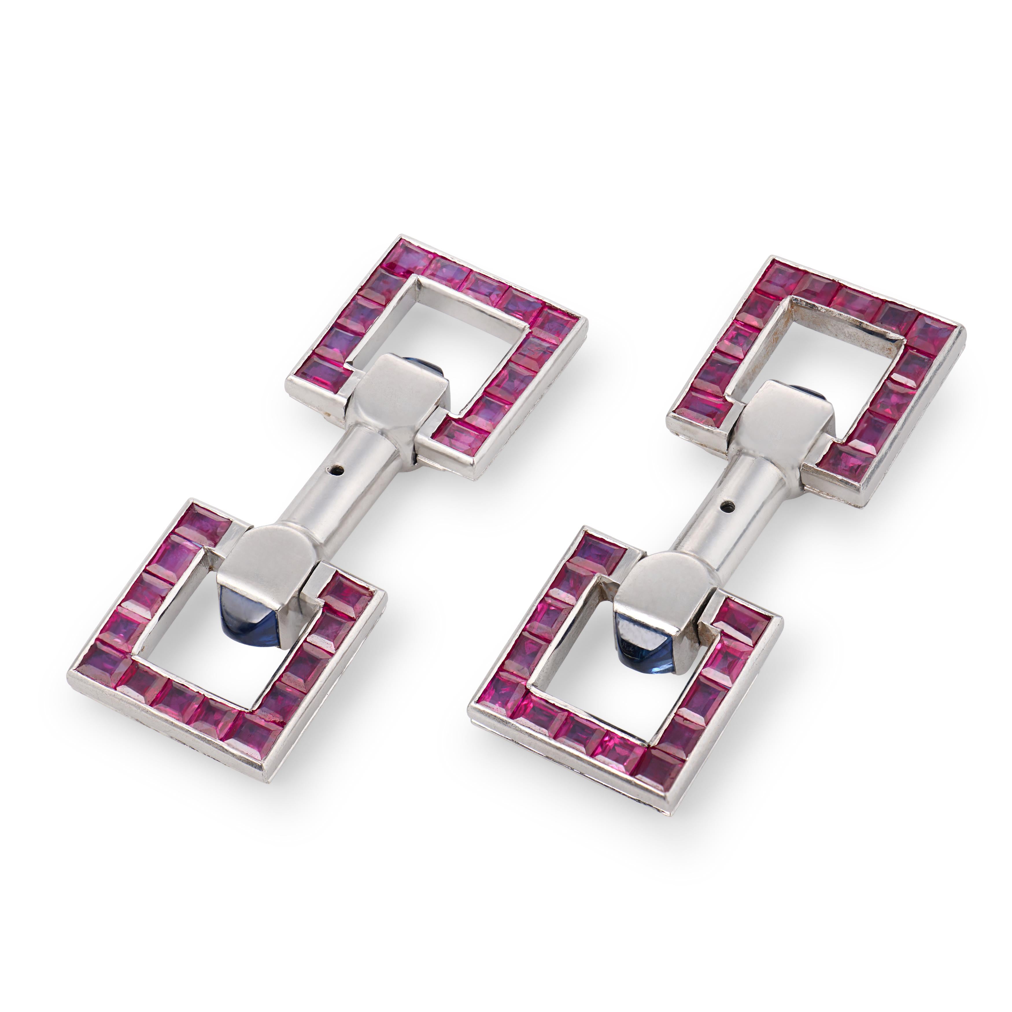 Vintage Platinum Sapphire Double-Sided Cufflinks