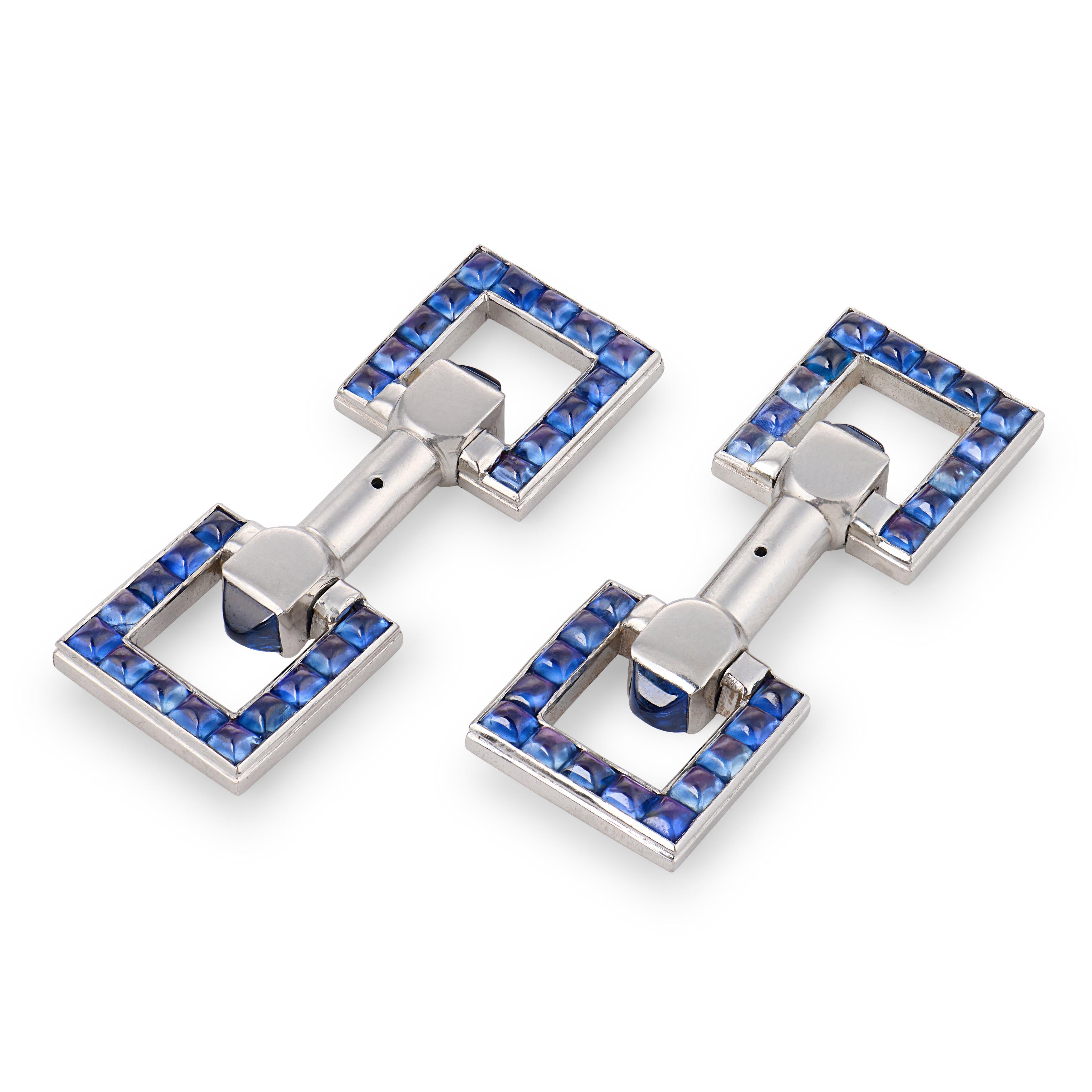 Vintage Platinum Sapphire Double-Sided Cufflinks