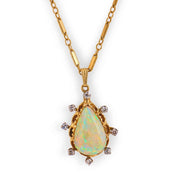 Vintage 14k Opal & Diamond Pendant Necklace