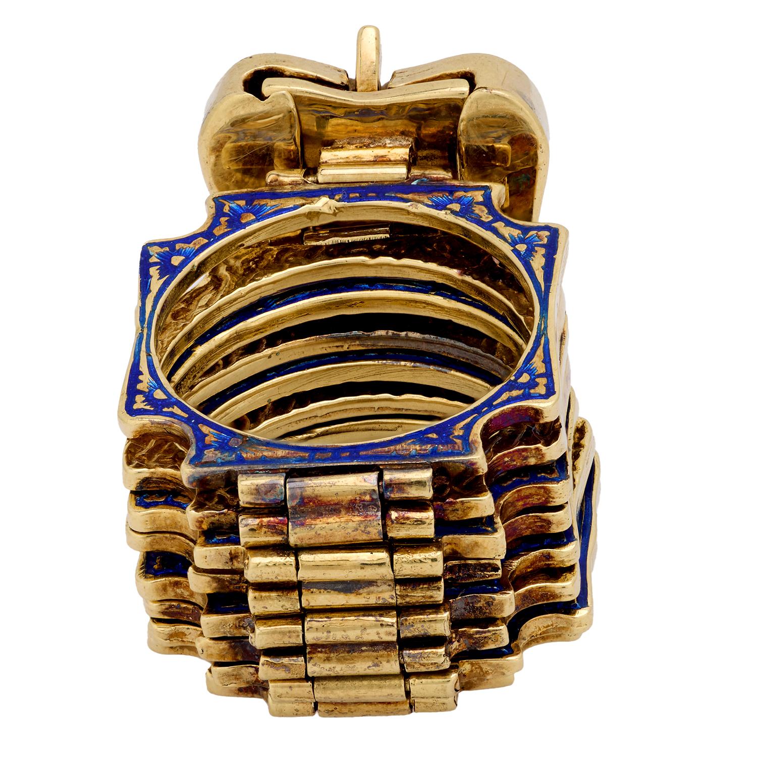 Retro 14k Diamond and Enamel Convertible Ring/Bracelet