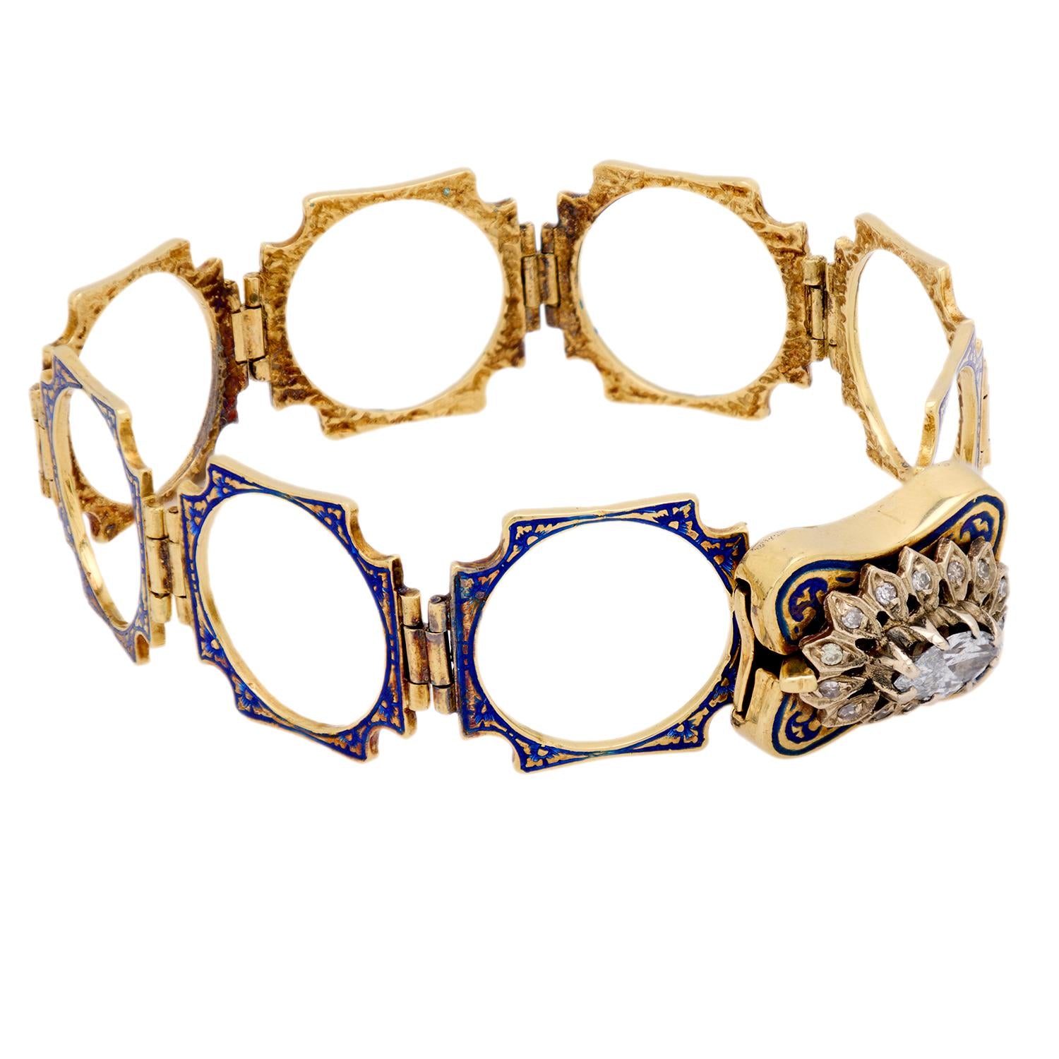 Retro 14k Diamond and Enamel Convertible Ring/Bracelet