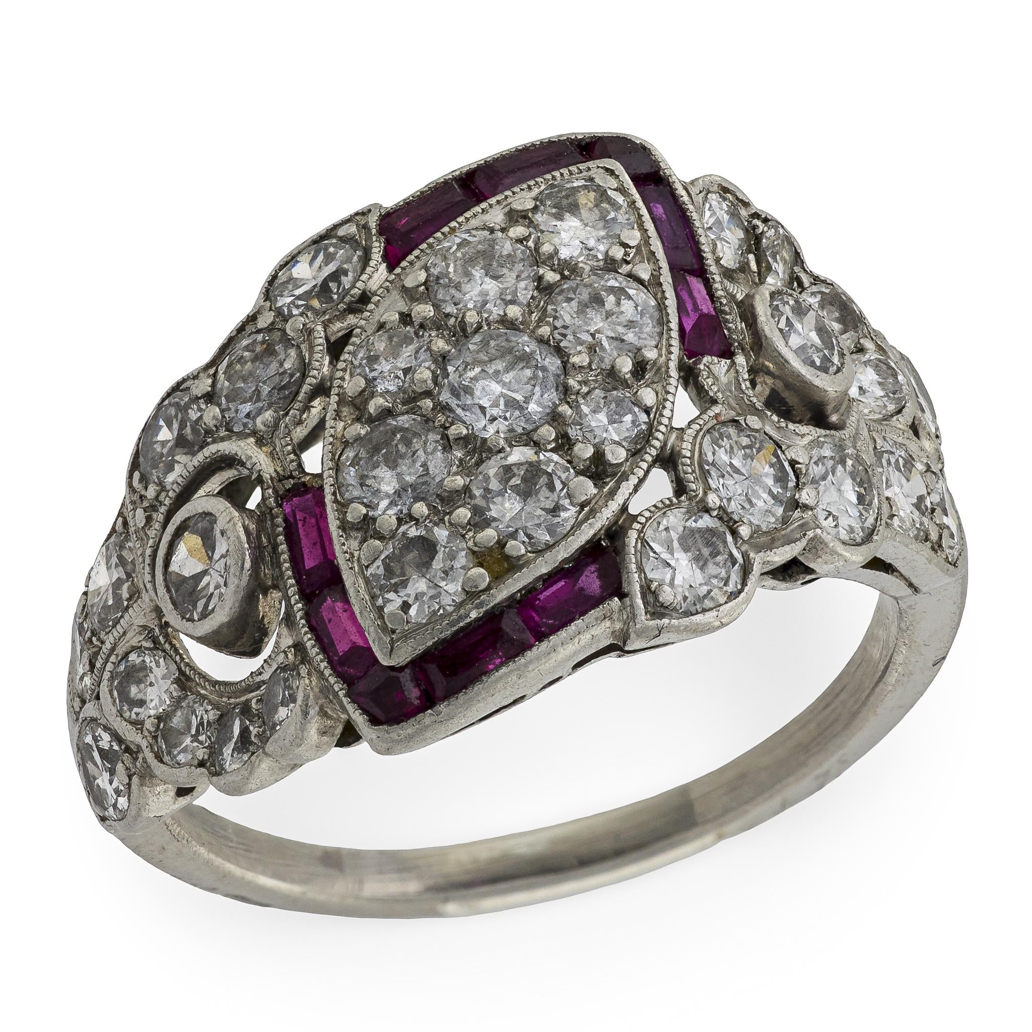 Art Deco Platinum Diamond & Ruby Ring