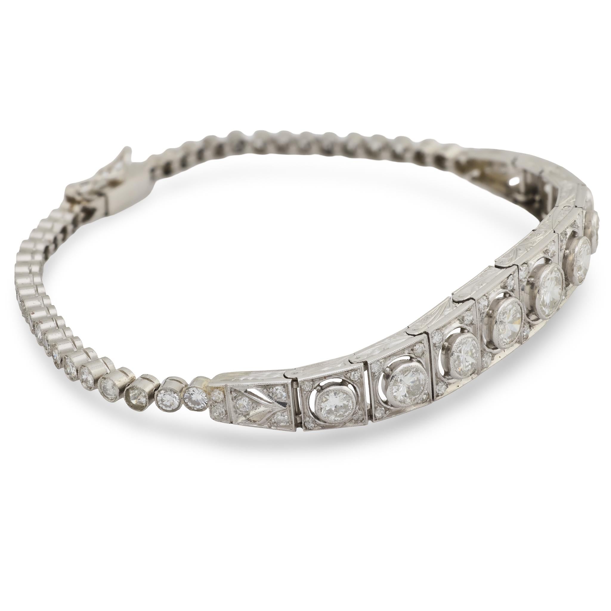 Edwardian Platinum Diamond Line Bracelet
