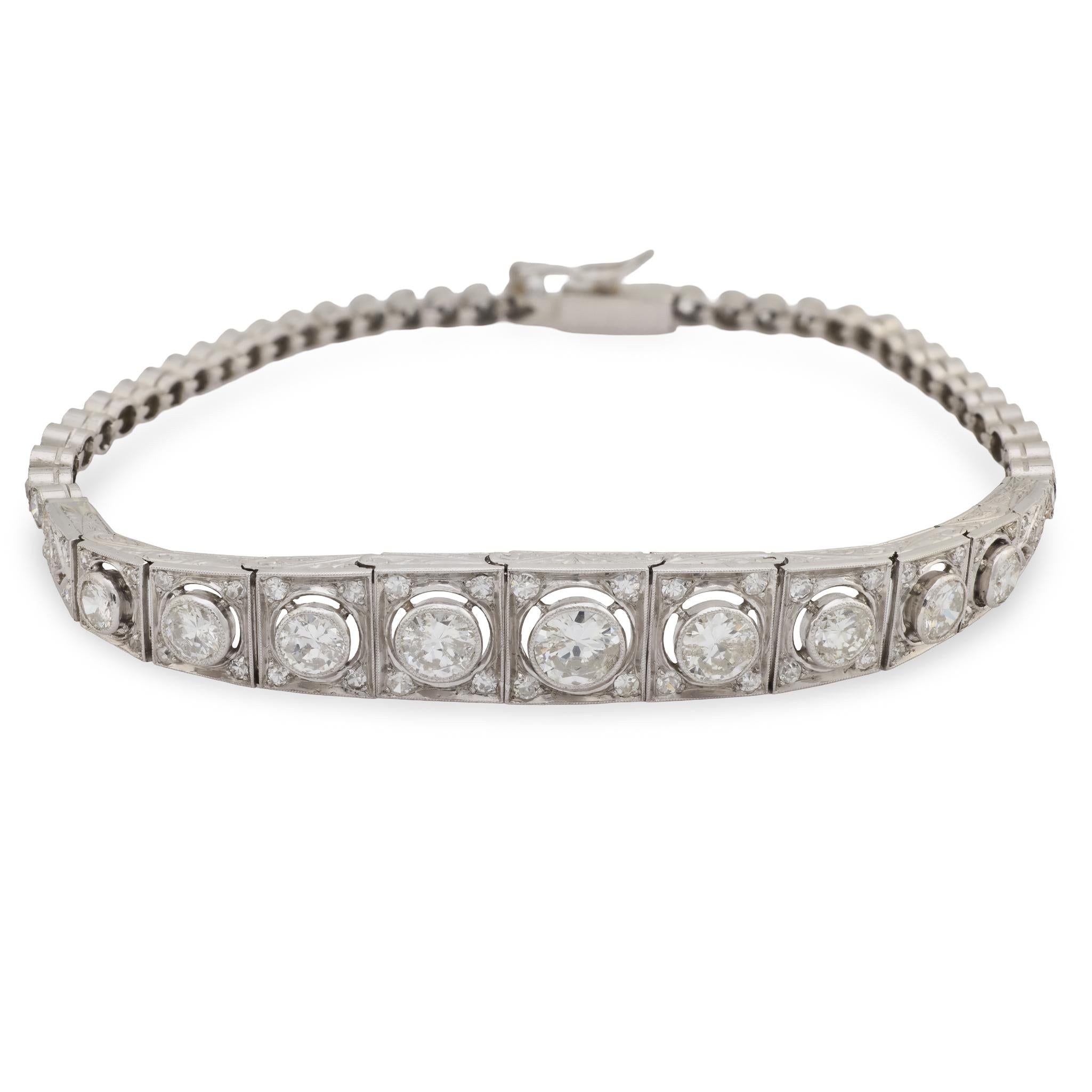 Edwardian Platinum Diamond Line Bracelet