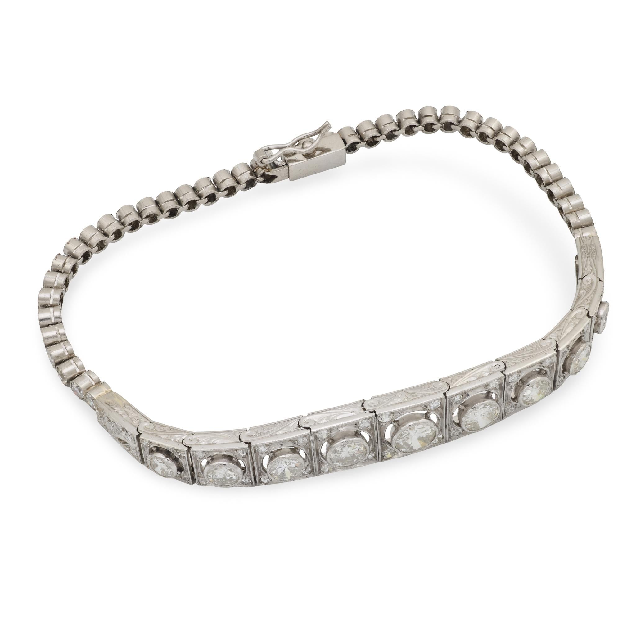 Edwardian Platinum Diamond Line Bracelet