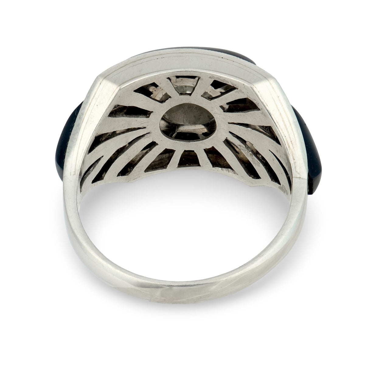 Art Deco Platinum Diamond & Onyx Engagement Ring .85ct