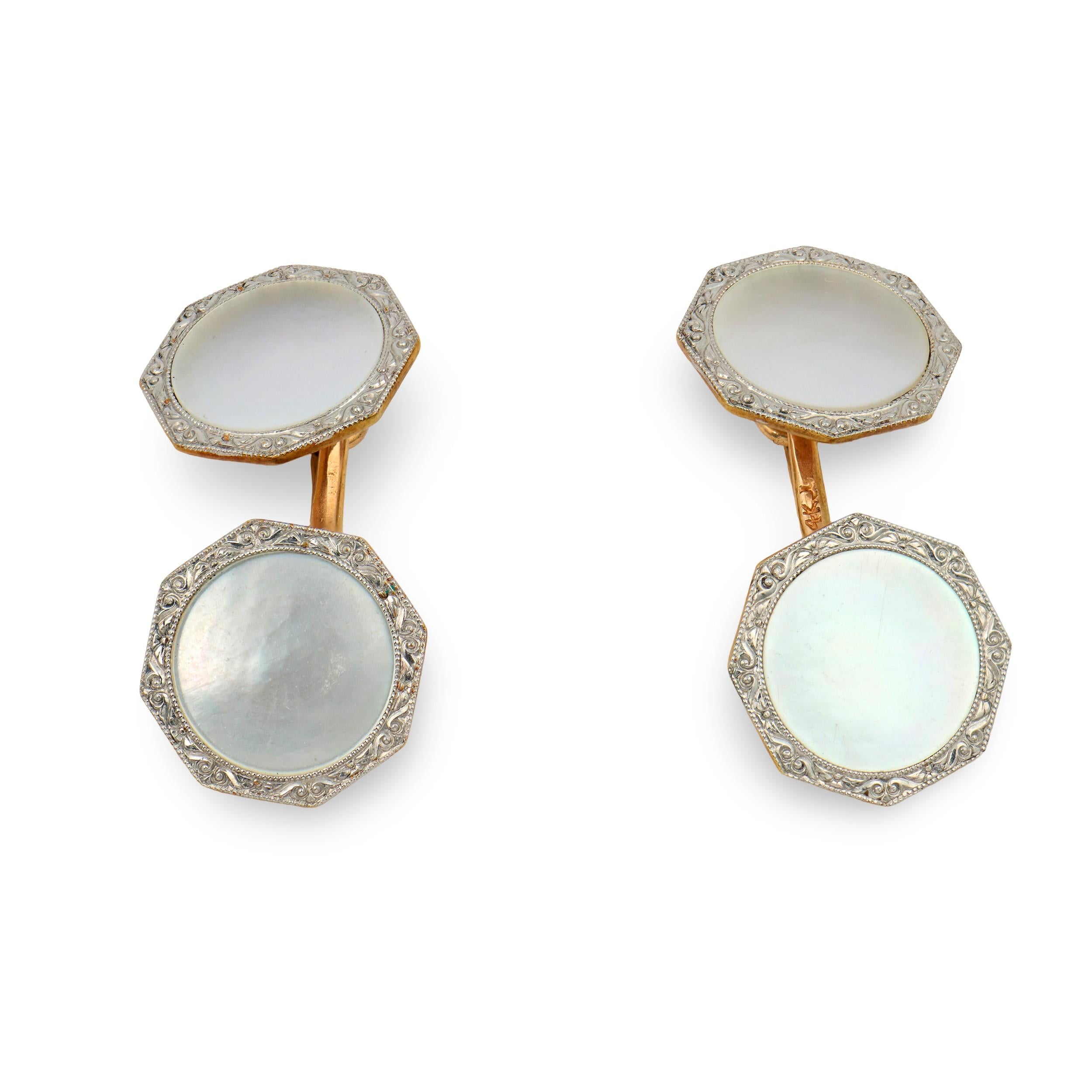 KREMENTZ & CO. Edwardian 14k/Platinum Mother of Pearl Cufflinks