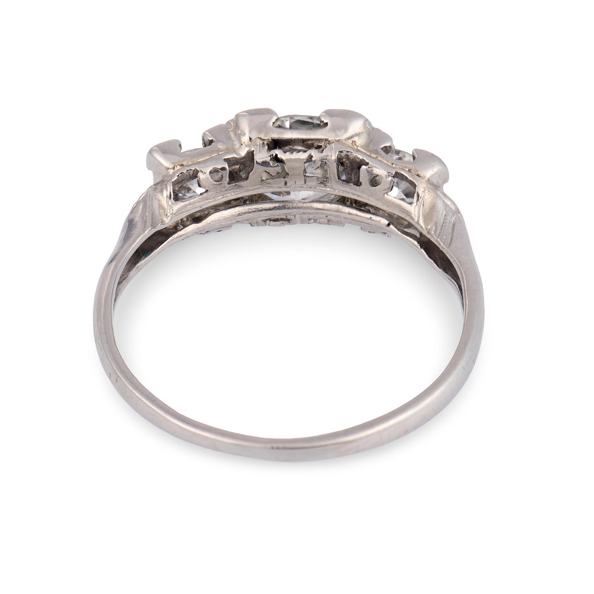 Art Deco Palladium Diamond Three Stone Ring