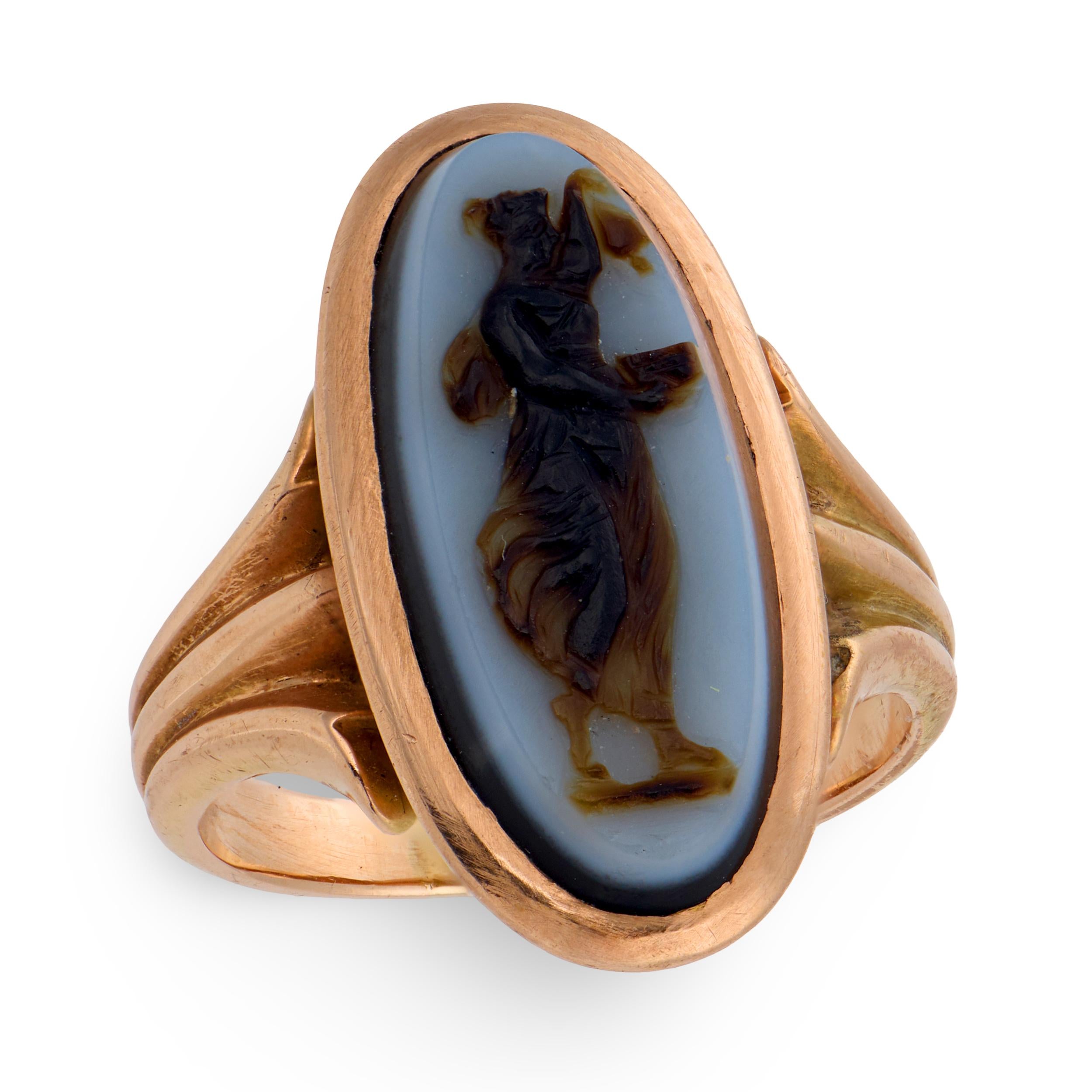 Victorian 14k Agate Cameo Ring