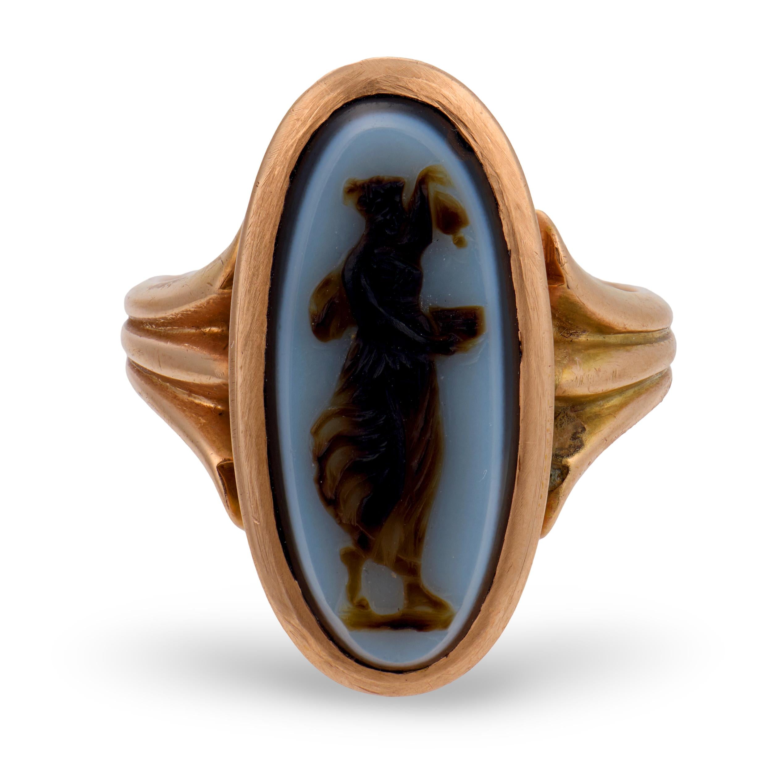 Victorian 14k Agate Cameo Ring