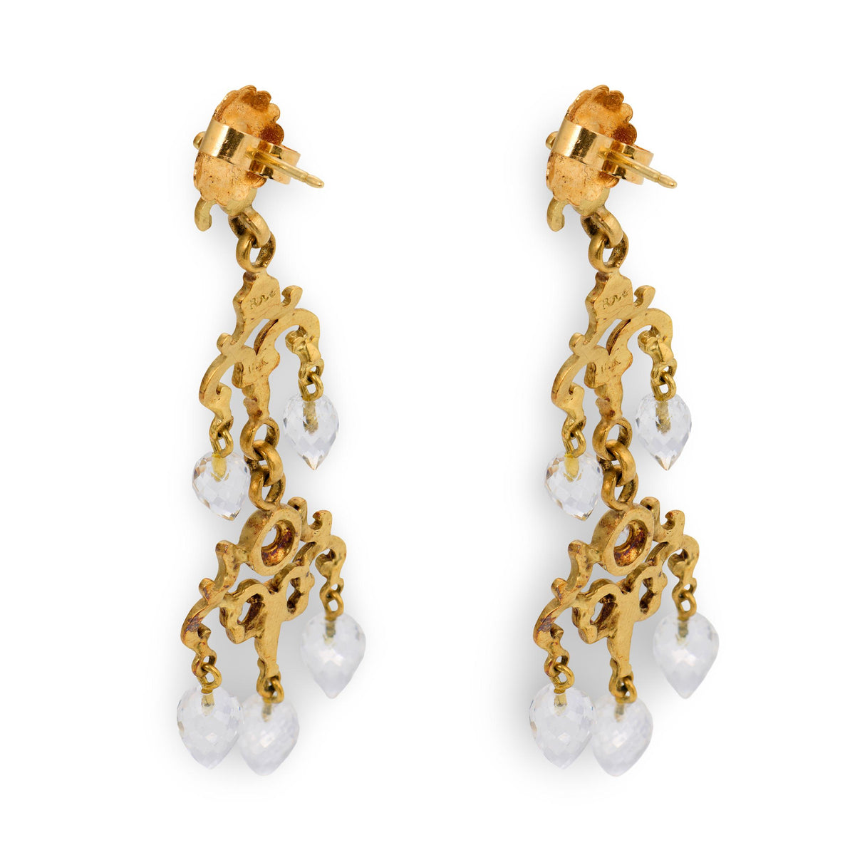 Estate 18k Diamond & Topaz Briolette Chandelier Earrings