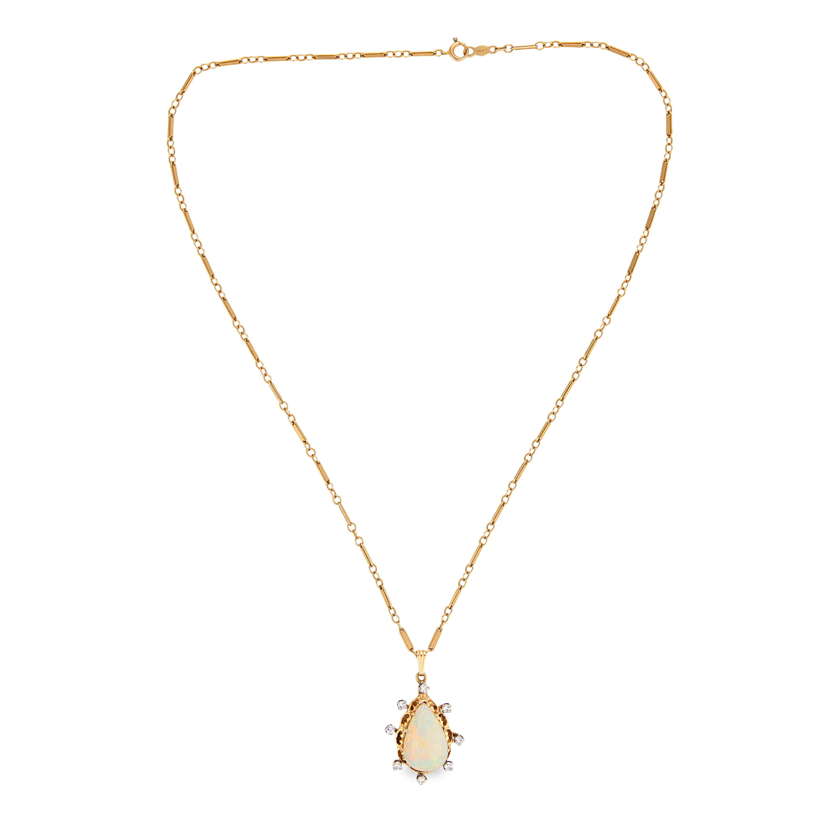 Vintage 14k Opal & Diamond Pendant Necklace