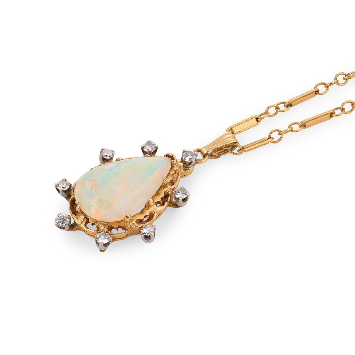 Vintage 14k Opal & Diamond Pendant Necklace