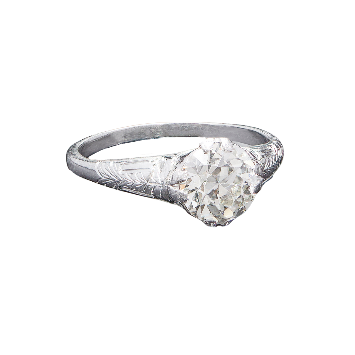 Art Deco Platinum Mine Cut Diamond Engagement Ring 1.55ct