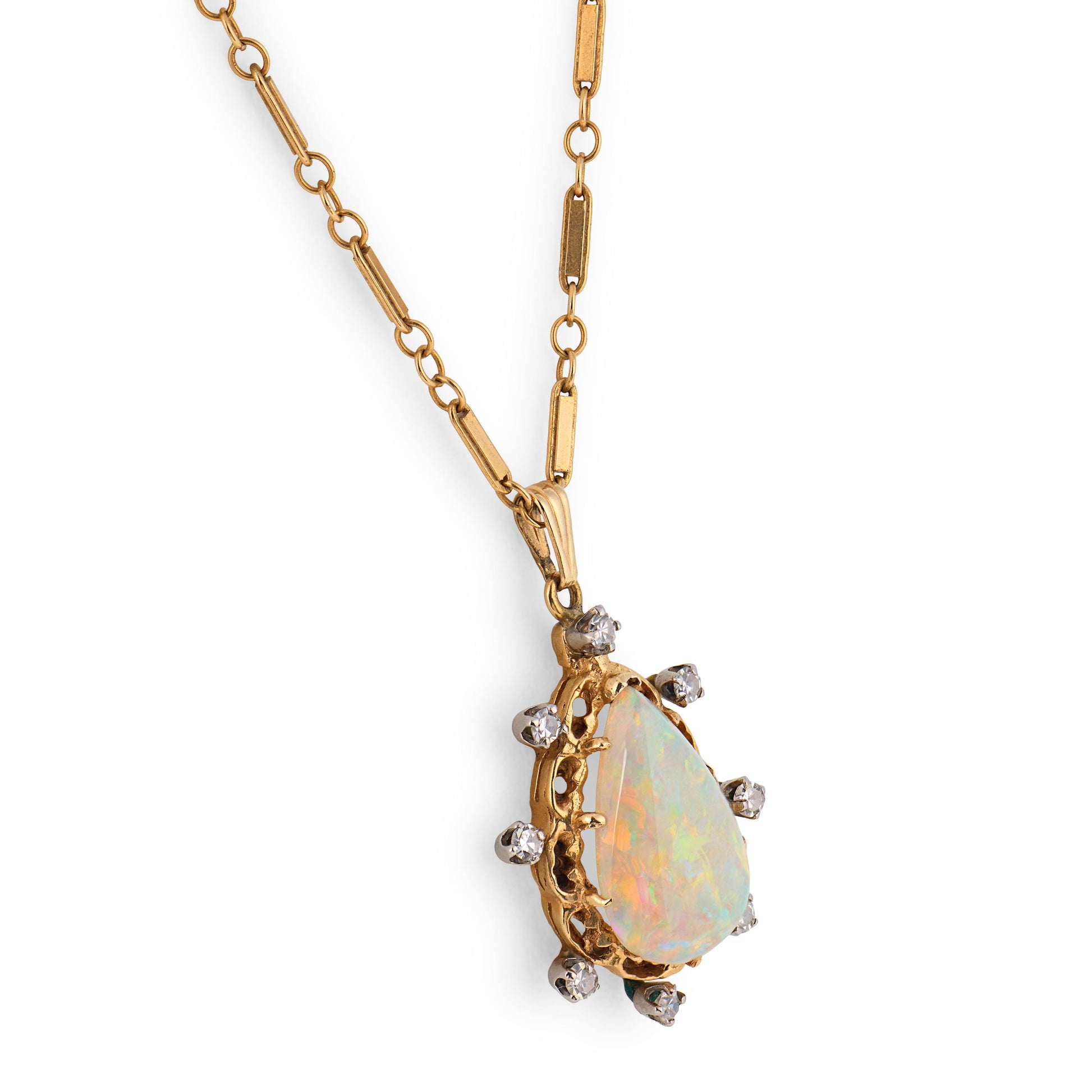 Vintage 14k Opal & Diamond Pendant Necklace