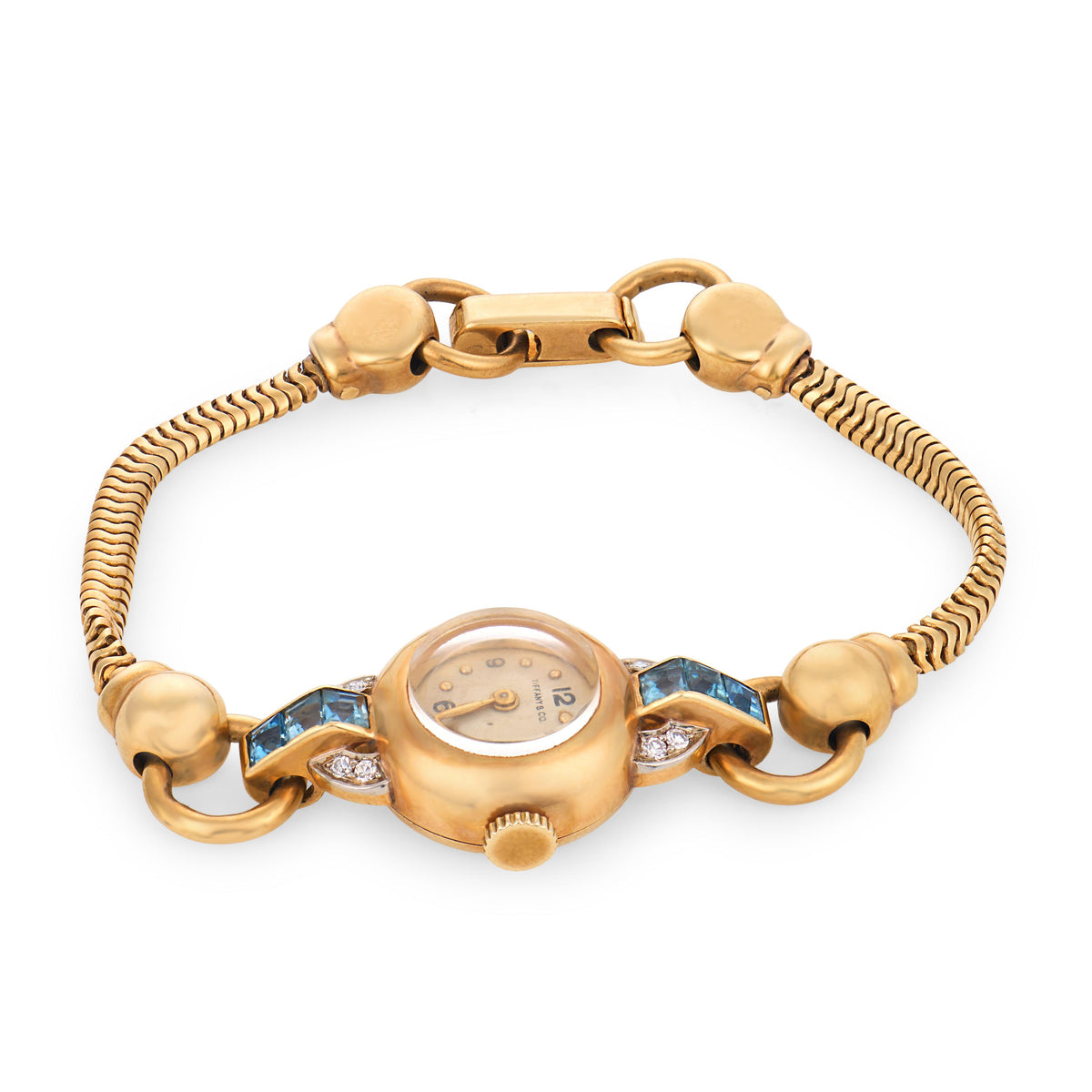 TIFFANY & CO. Retro 14k Aqua & Diamond Wristwatch