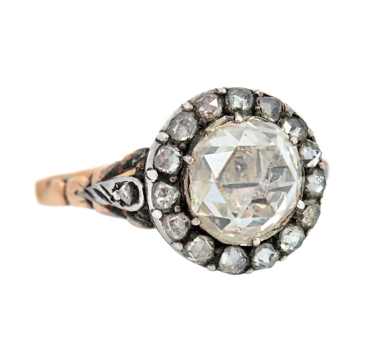 Victorian 14k Diamond Halo Engagement Ring 2.35ct