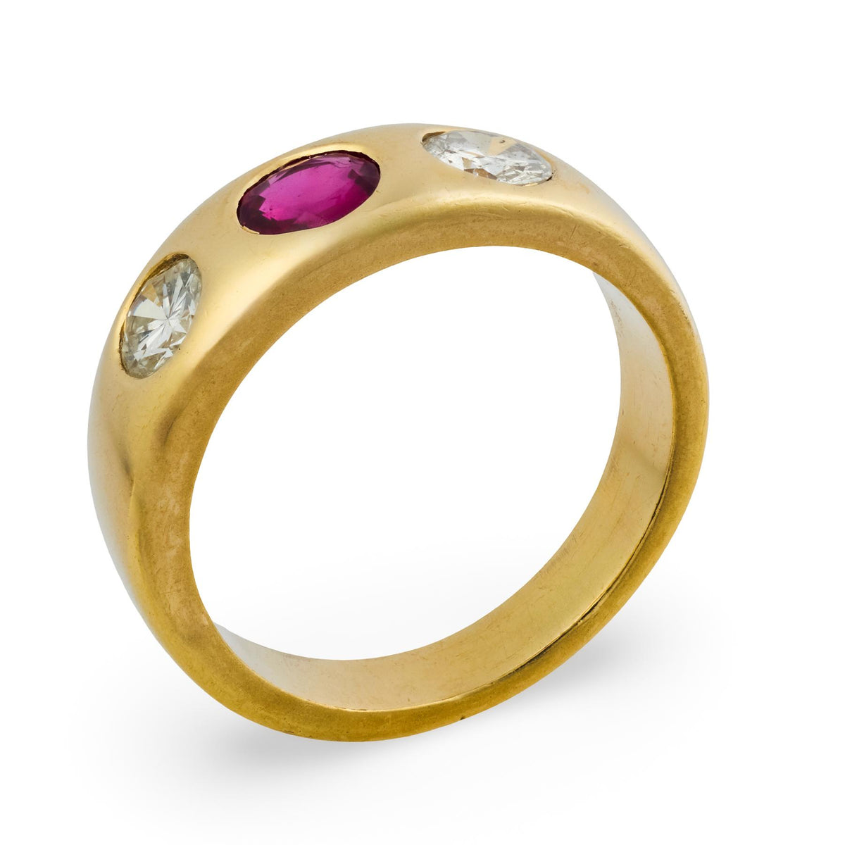 Vintage 14k Ruby & Diamond Flush Mount Ring